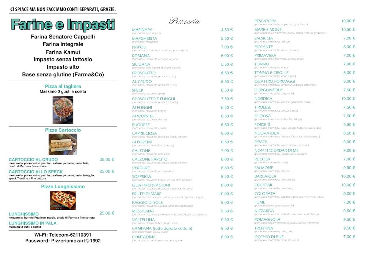 Menu di Mozart Pizzeria con Cucina 
