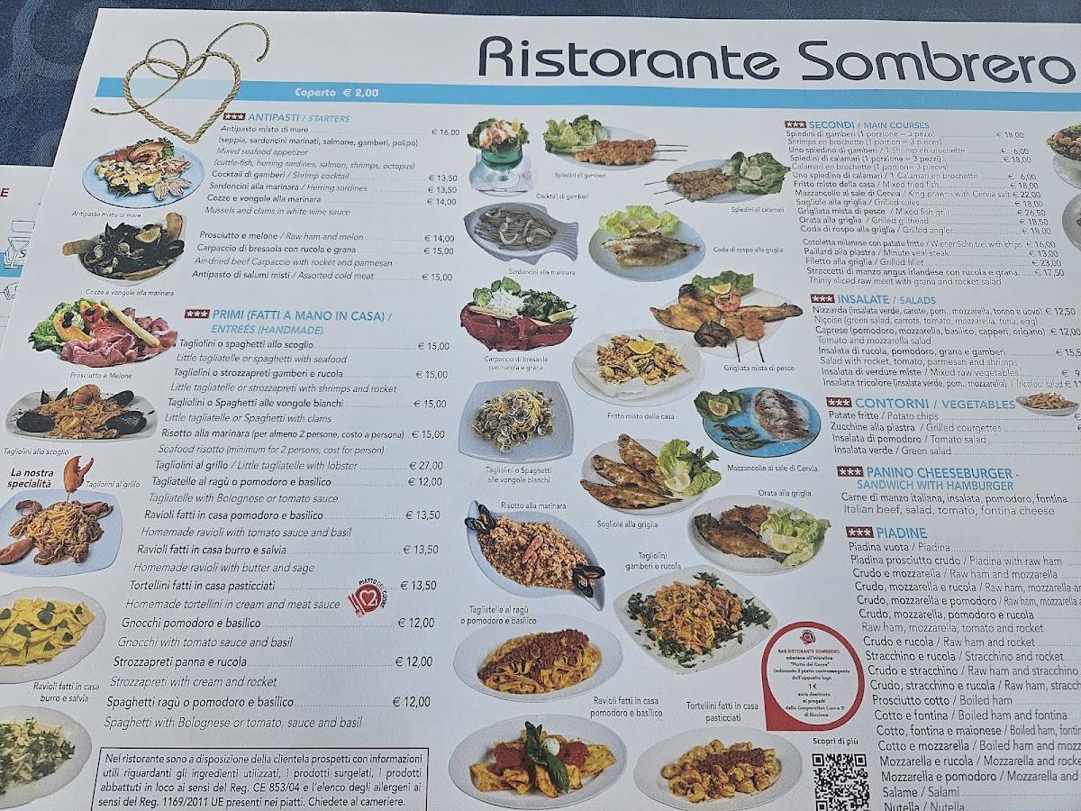Menu de Ristorante Bar Gelateria Sombrero