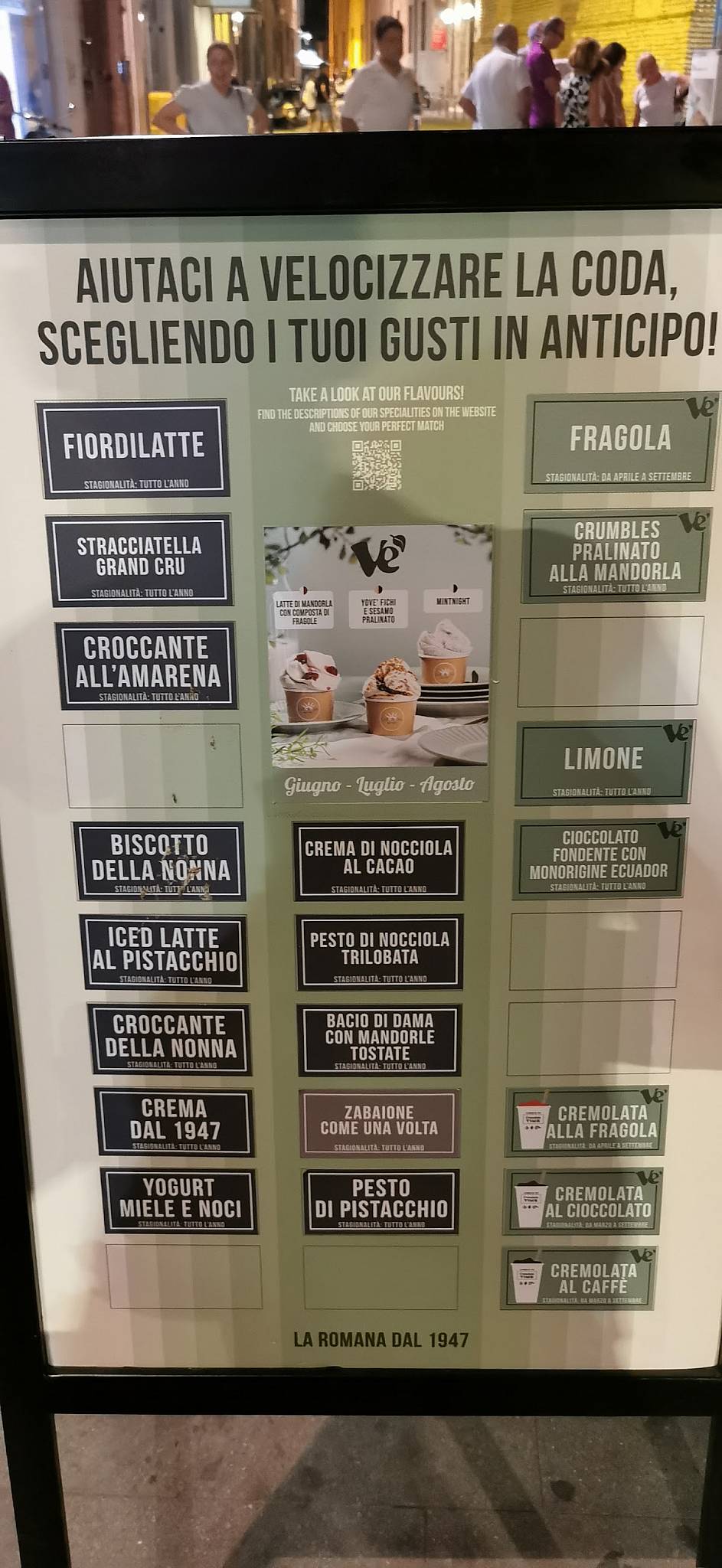 Menu di Gelateria La Romana dal 1947 