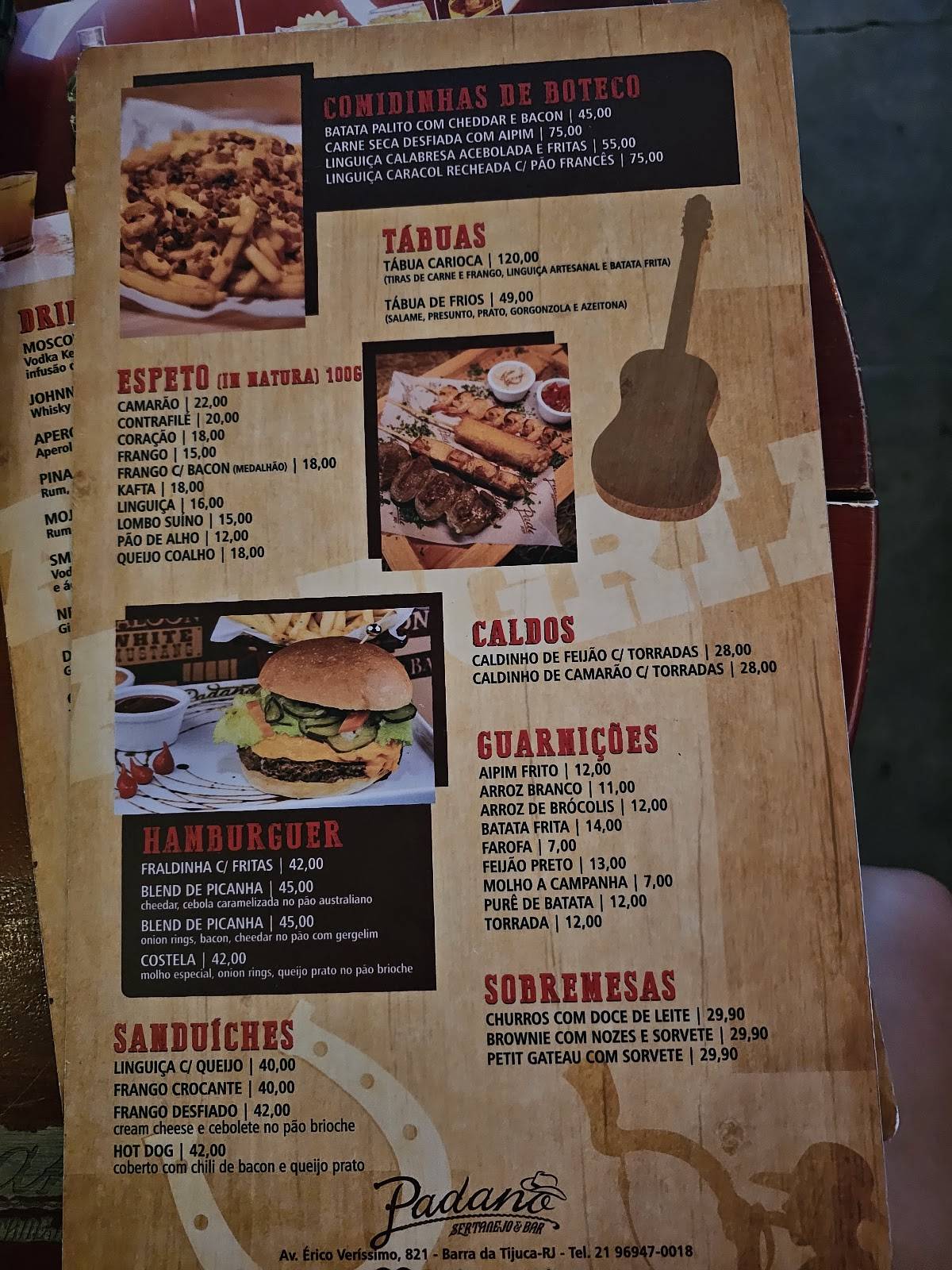 Padano Sertanejo & Bar cardápio