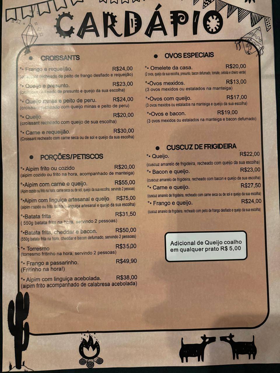 Rancho Café na Roça cardápio