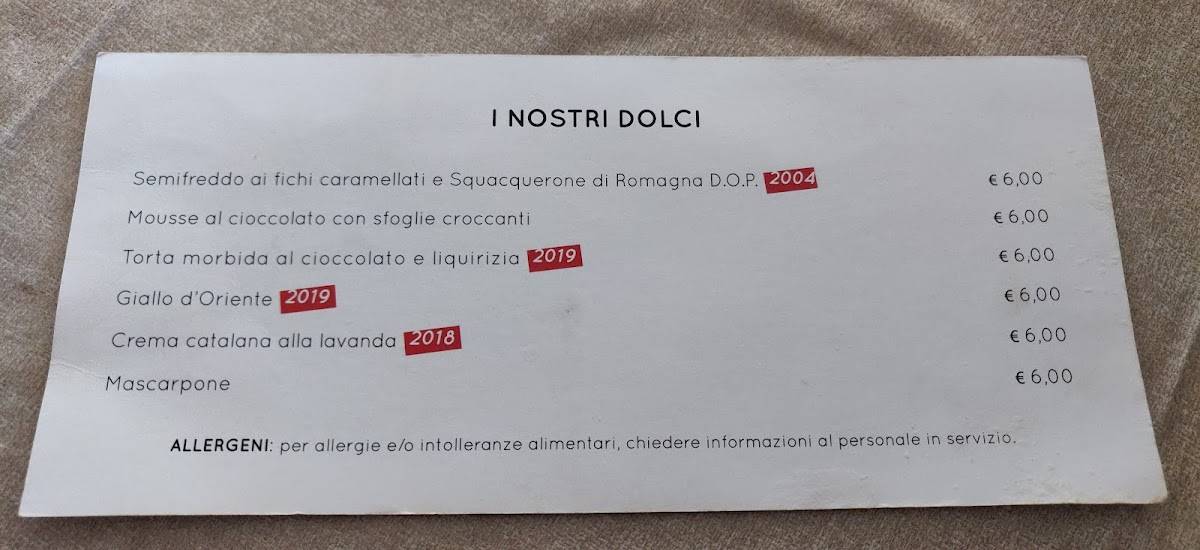 Menu di Ristorante Al Deserto 