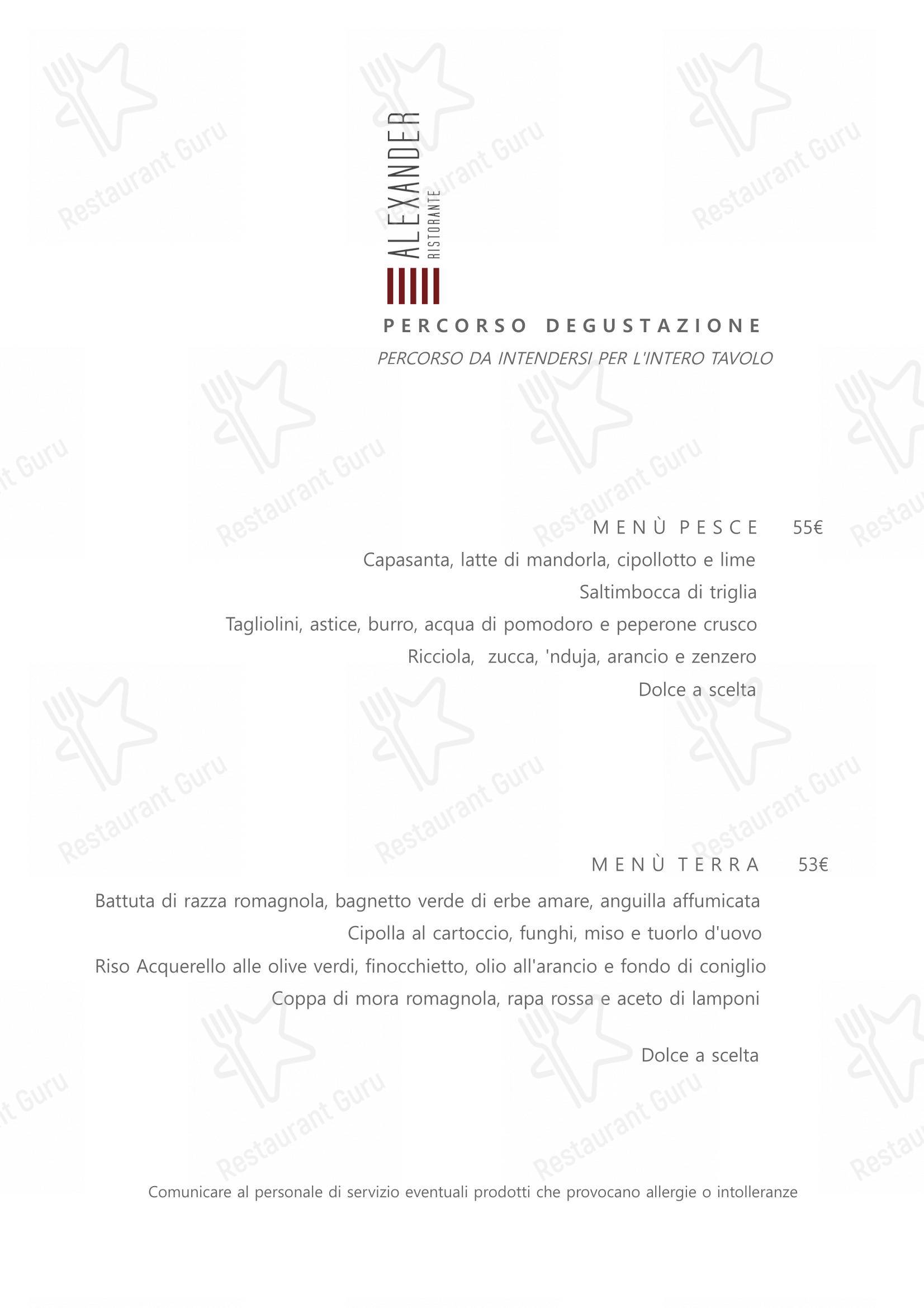 Menu per Ristorante Alexander in Ravenna