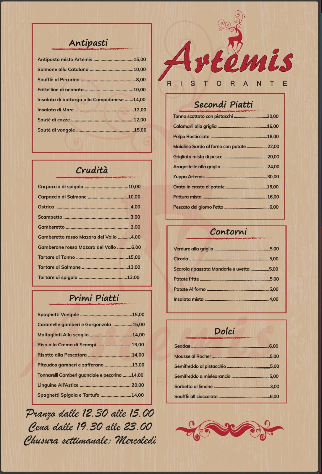 Menu di Ristorante Artemis 