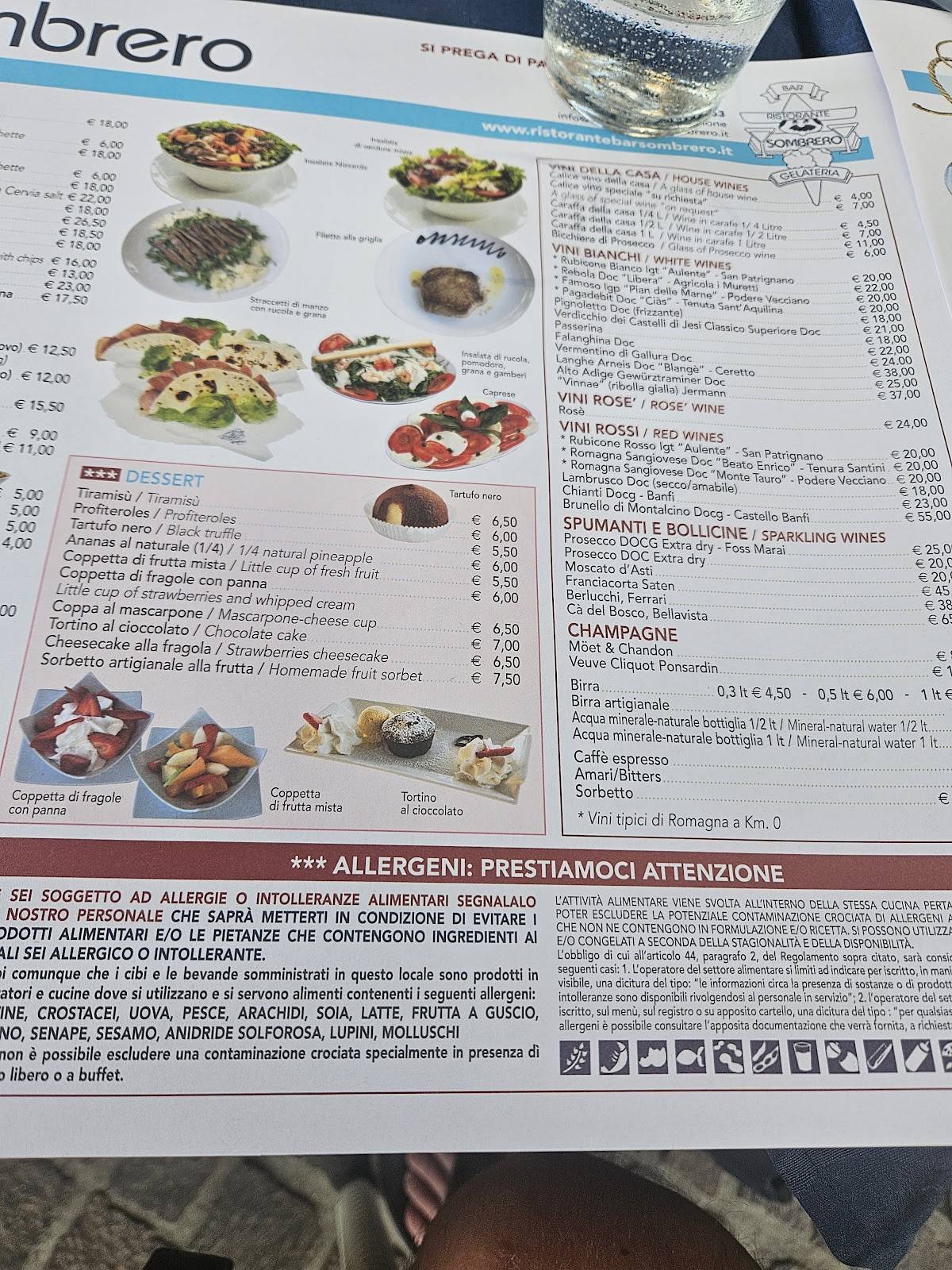 Menu de Ristorante Bar Gelateria Sombrero