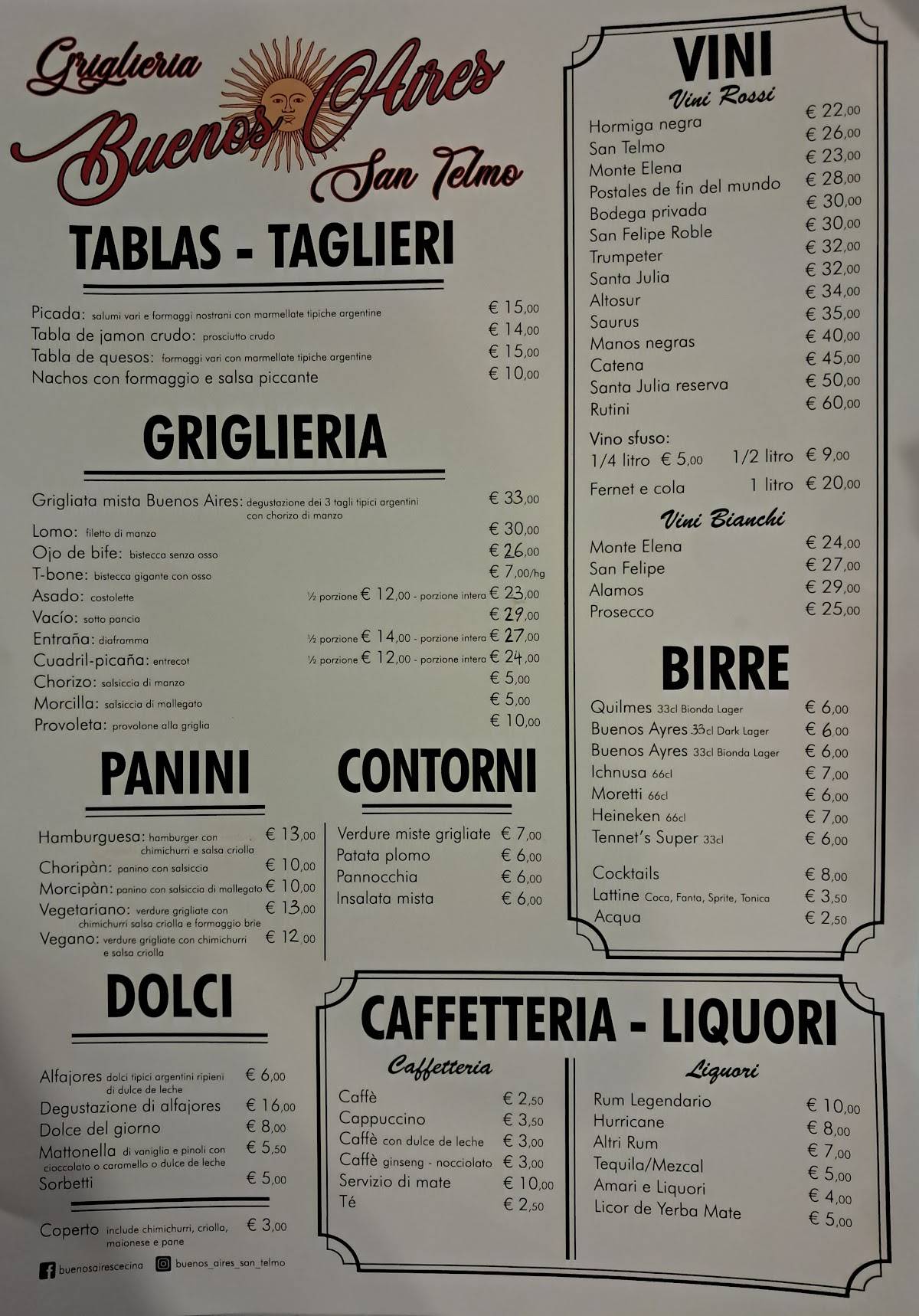 Menu di Ristorante Buenos Aires San telmo Griglieria Argentina 