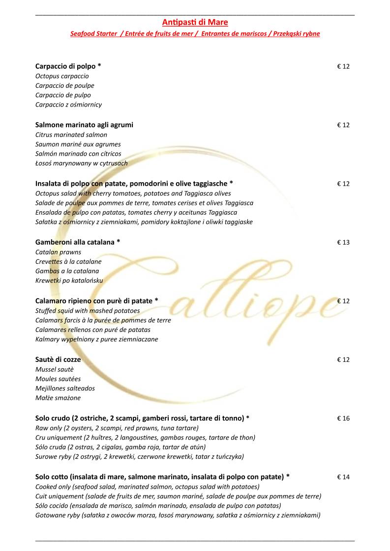 Menu di Ristorante Calliope 