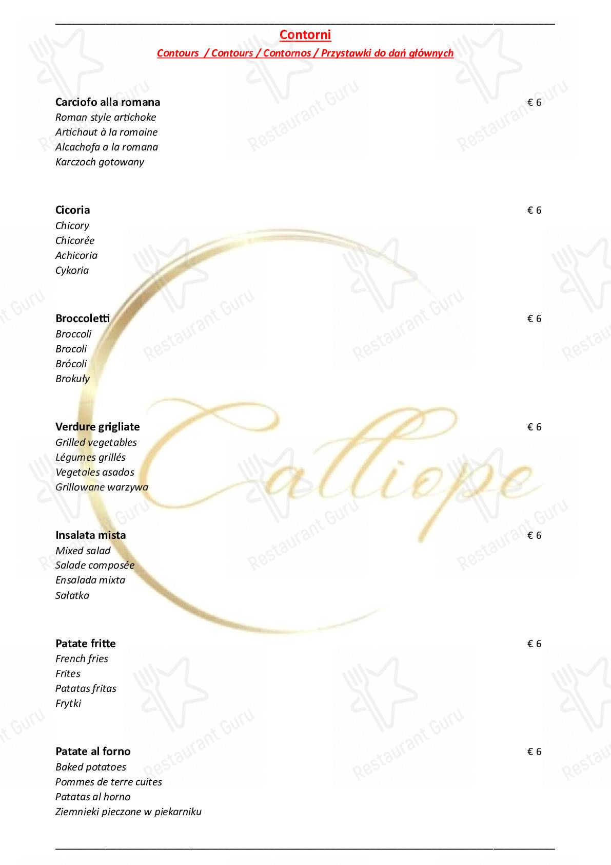 Menu di Ristorante Calliope - pasti e bevande