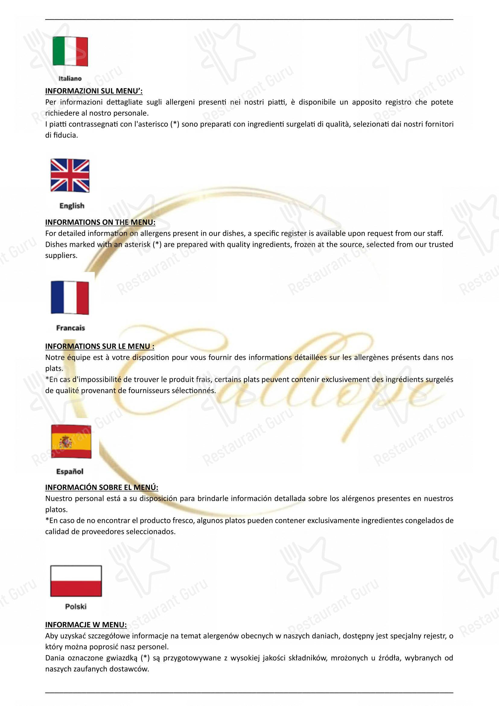 Ristorante Calliope in Roma - Menu bar