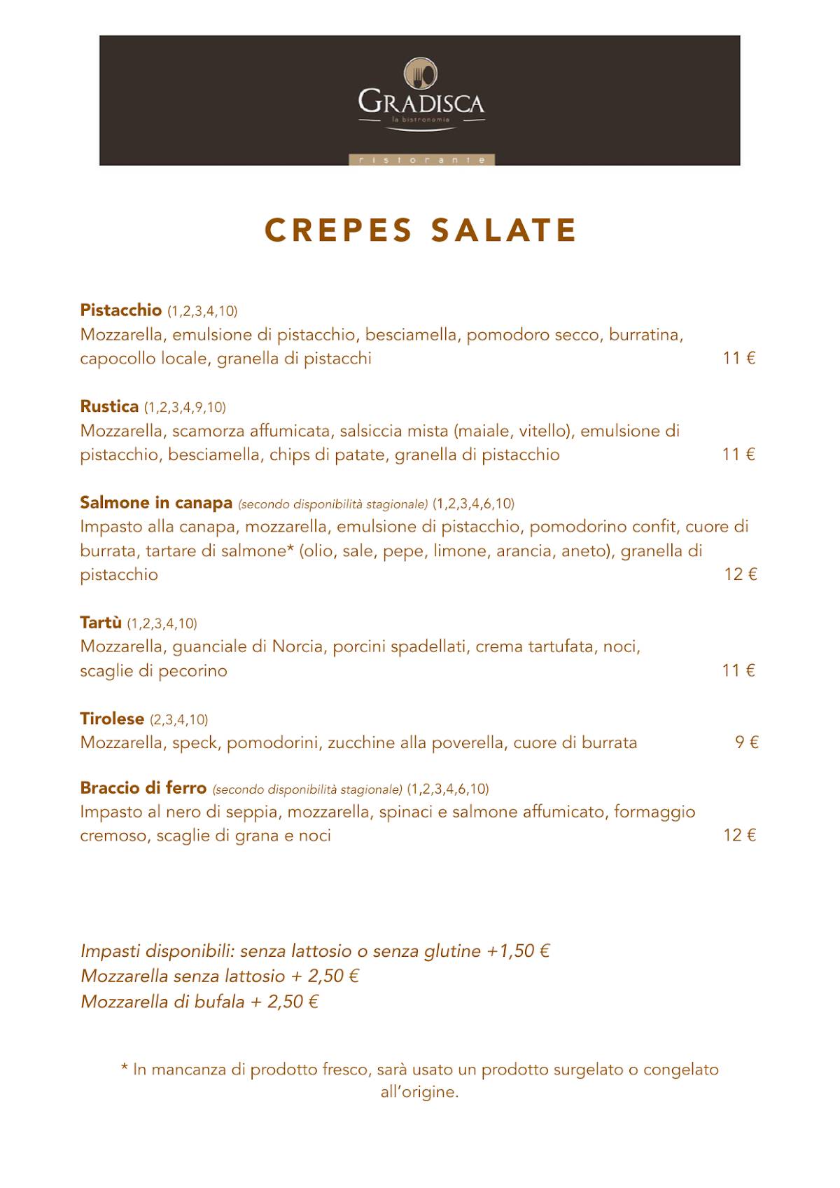 Menu di Ristorante Creperia Gradisca 