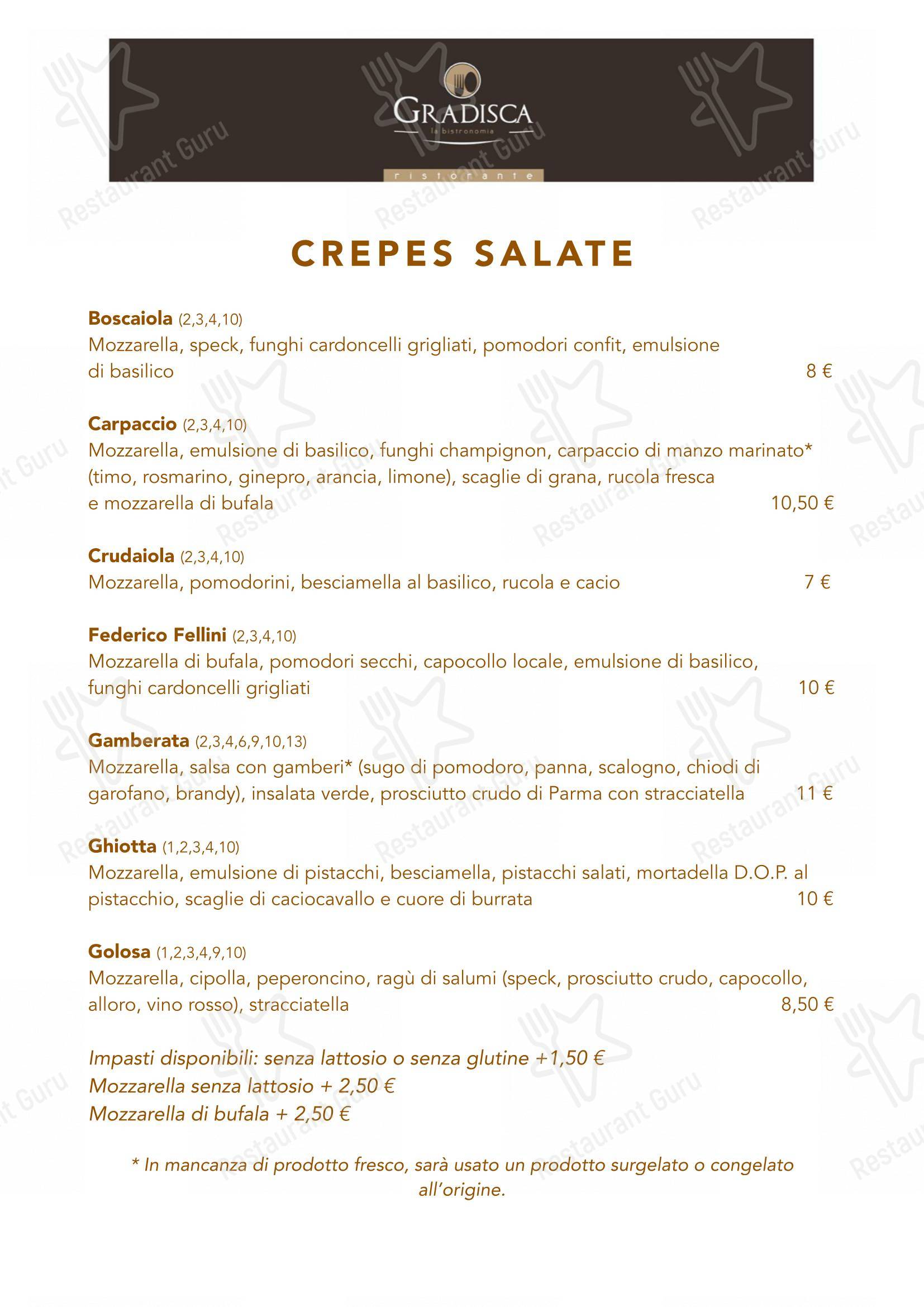 Ristorante Creperia Gradisca in Conversano - Menu bar