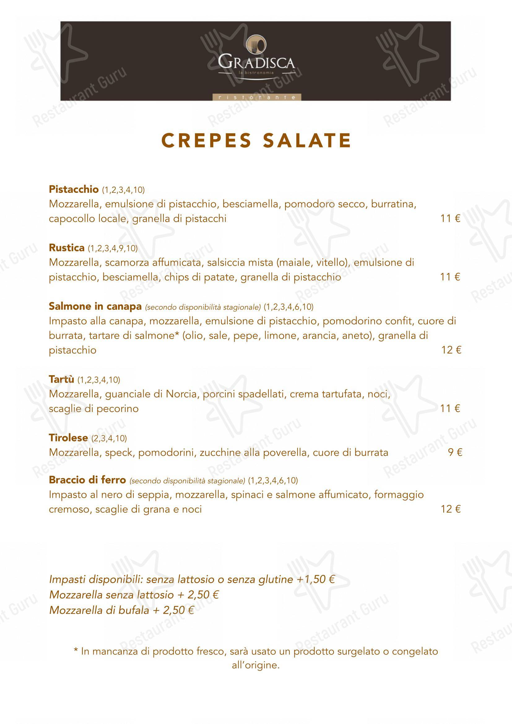 Menu bar per Ristorante Creperia Gradisca in Conversano