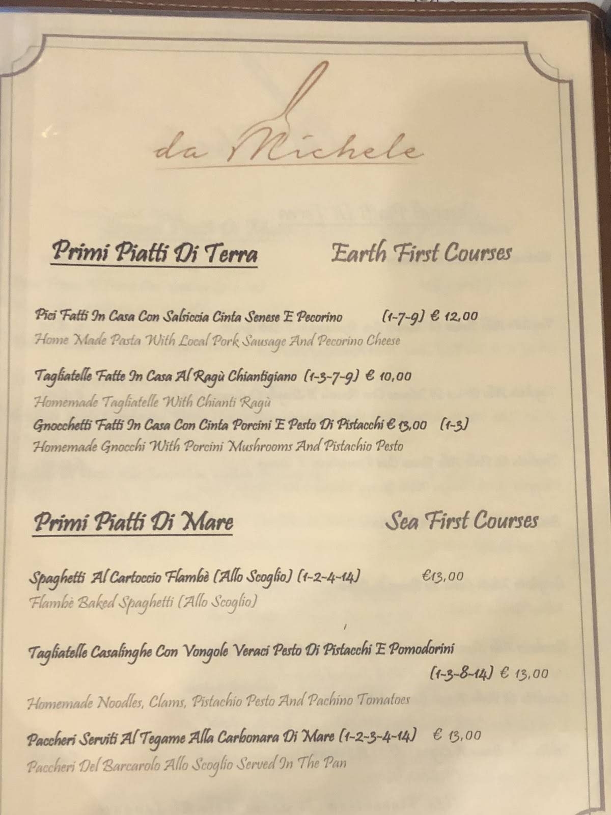 Menu di Ristorante Da Michele 