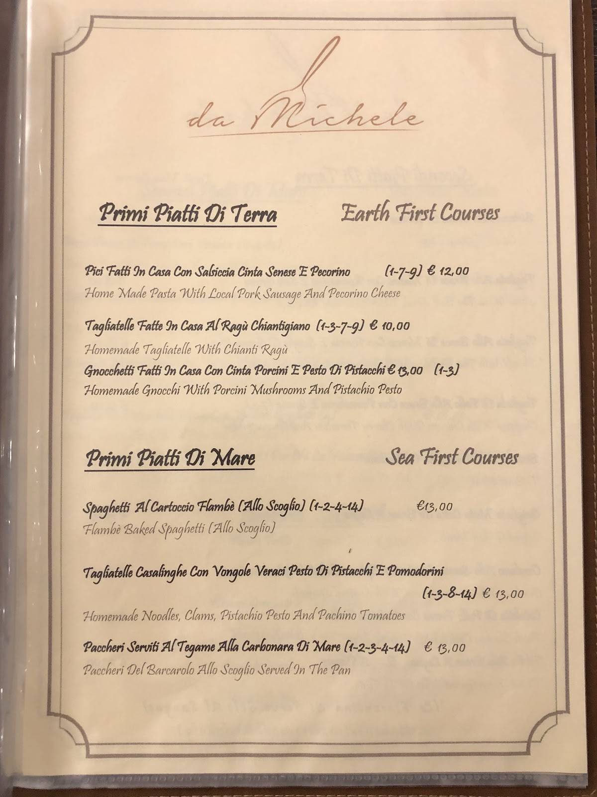 Menu di Ristorante Da Michele 