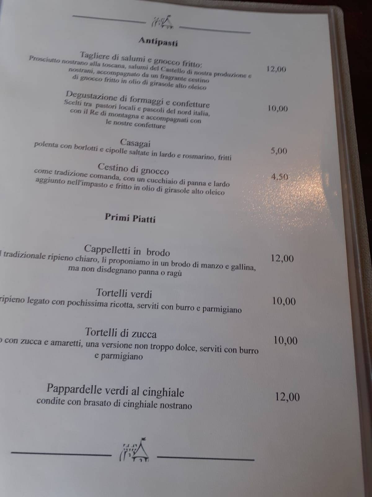 Menu di Ristorante Del Castello di Carpineti 