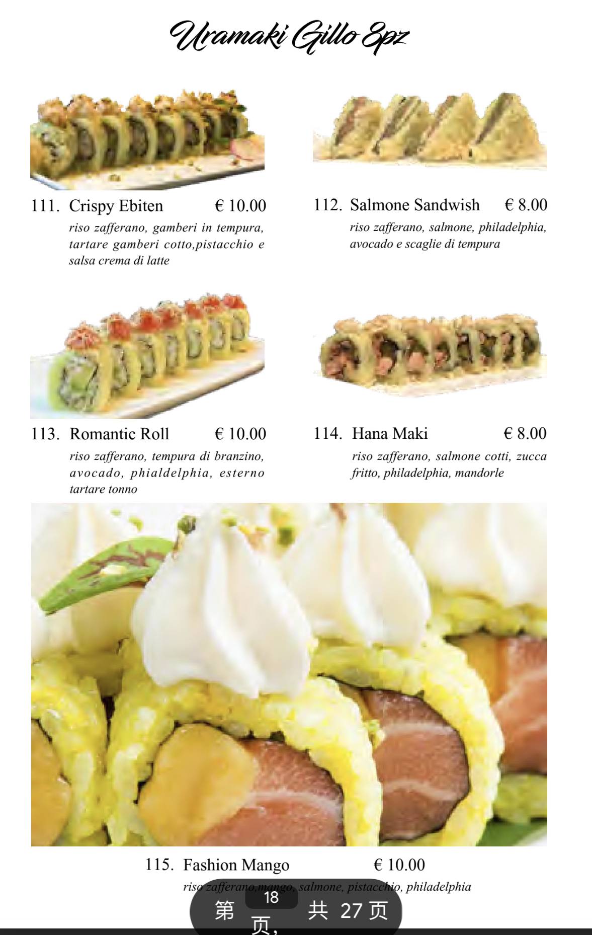 Menu di Ristorante Giapponese NOYI 