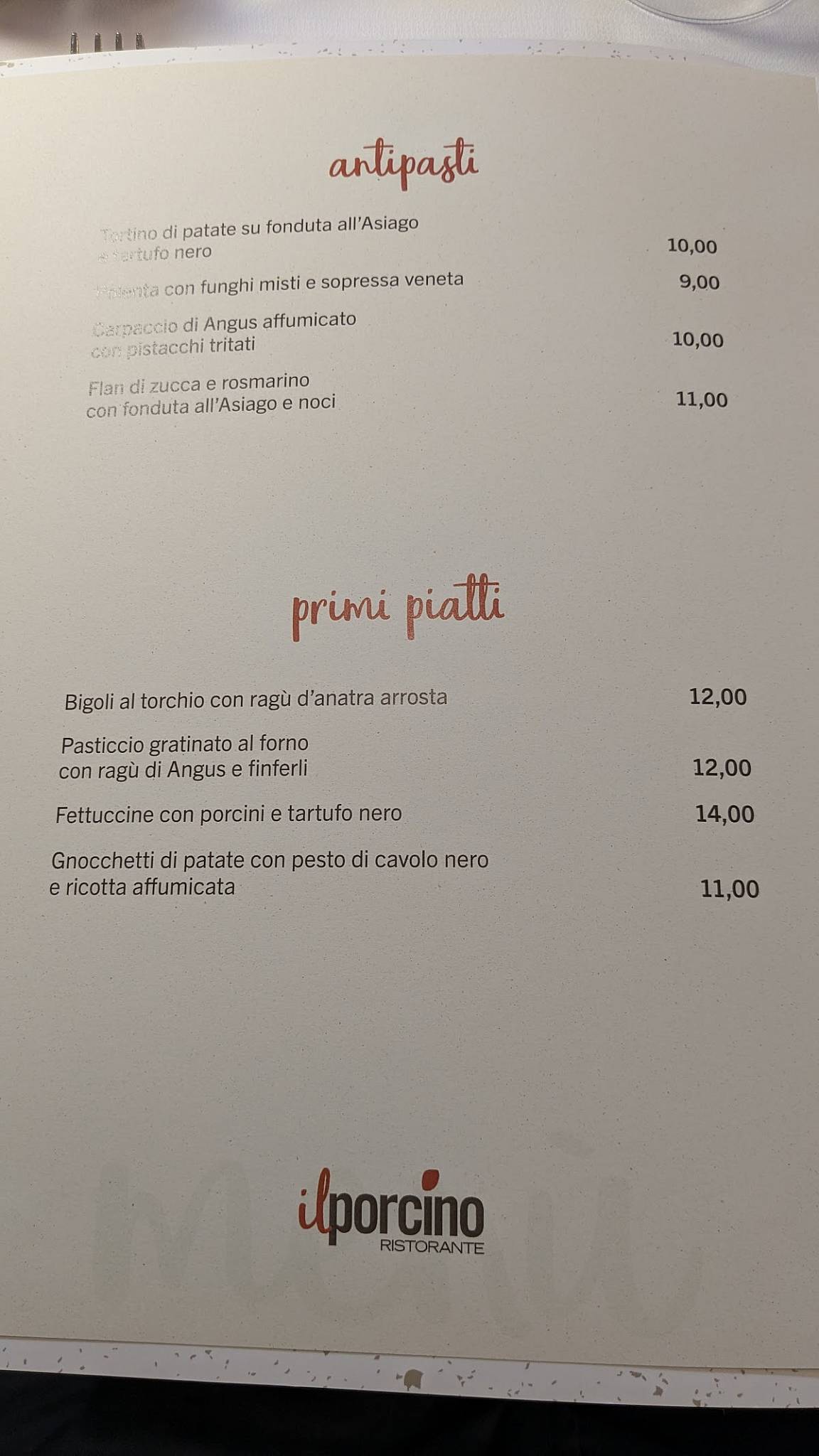 Menu di Ristorante Il Porcino 