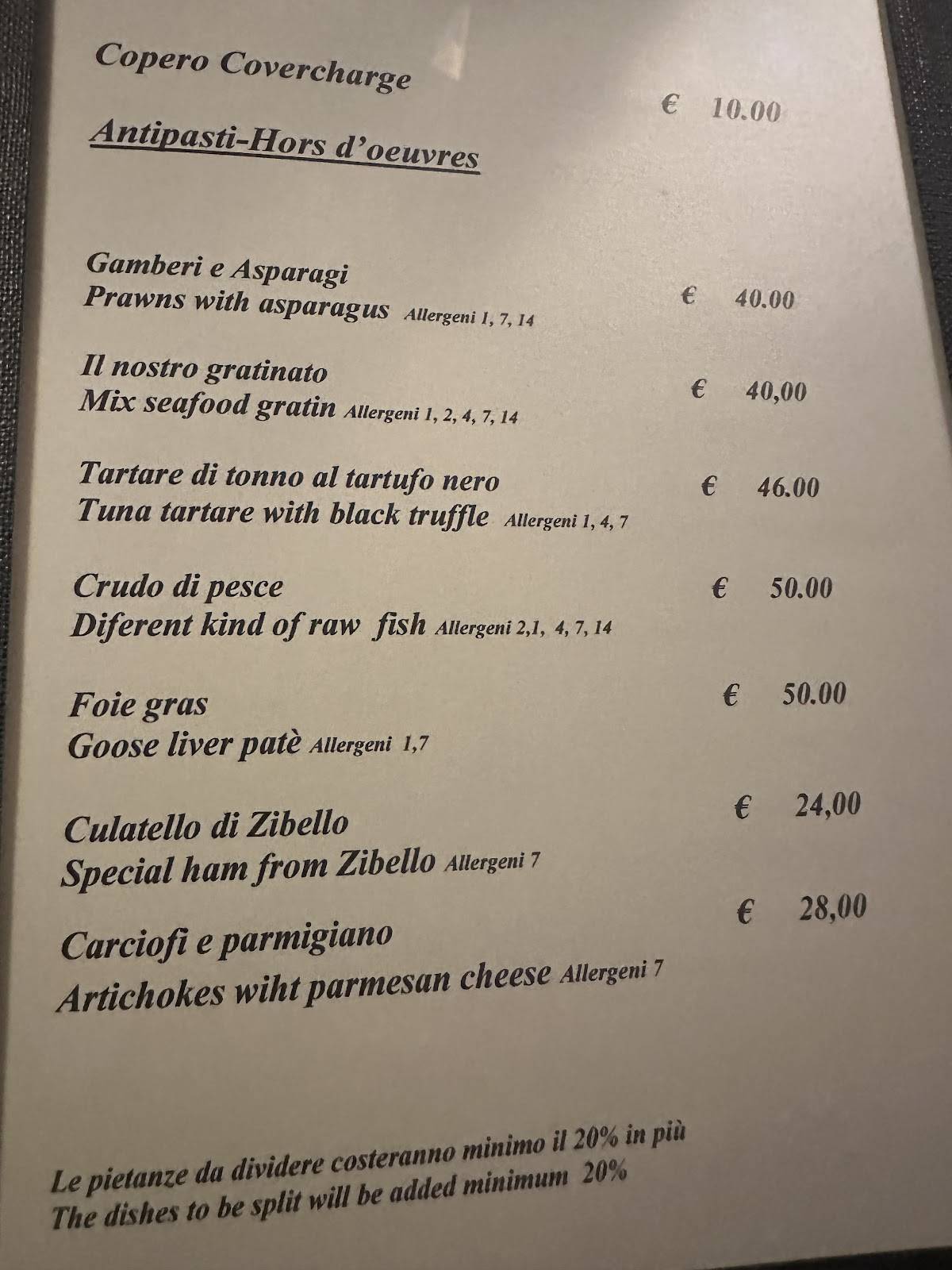 Menu di Ristorante La Colombetta 