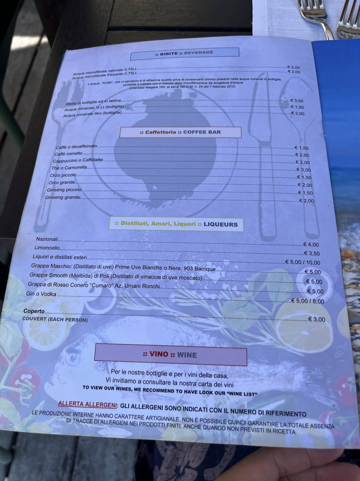 Menu di Ristorante La Paranza 