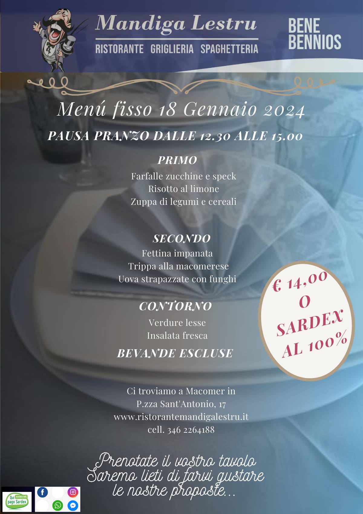 Menu di Ristorante Mandiga Lestru 