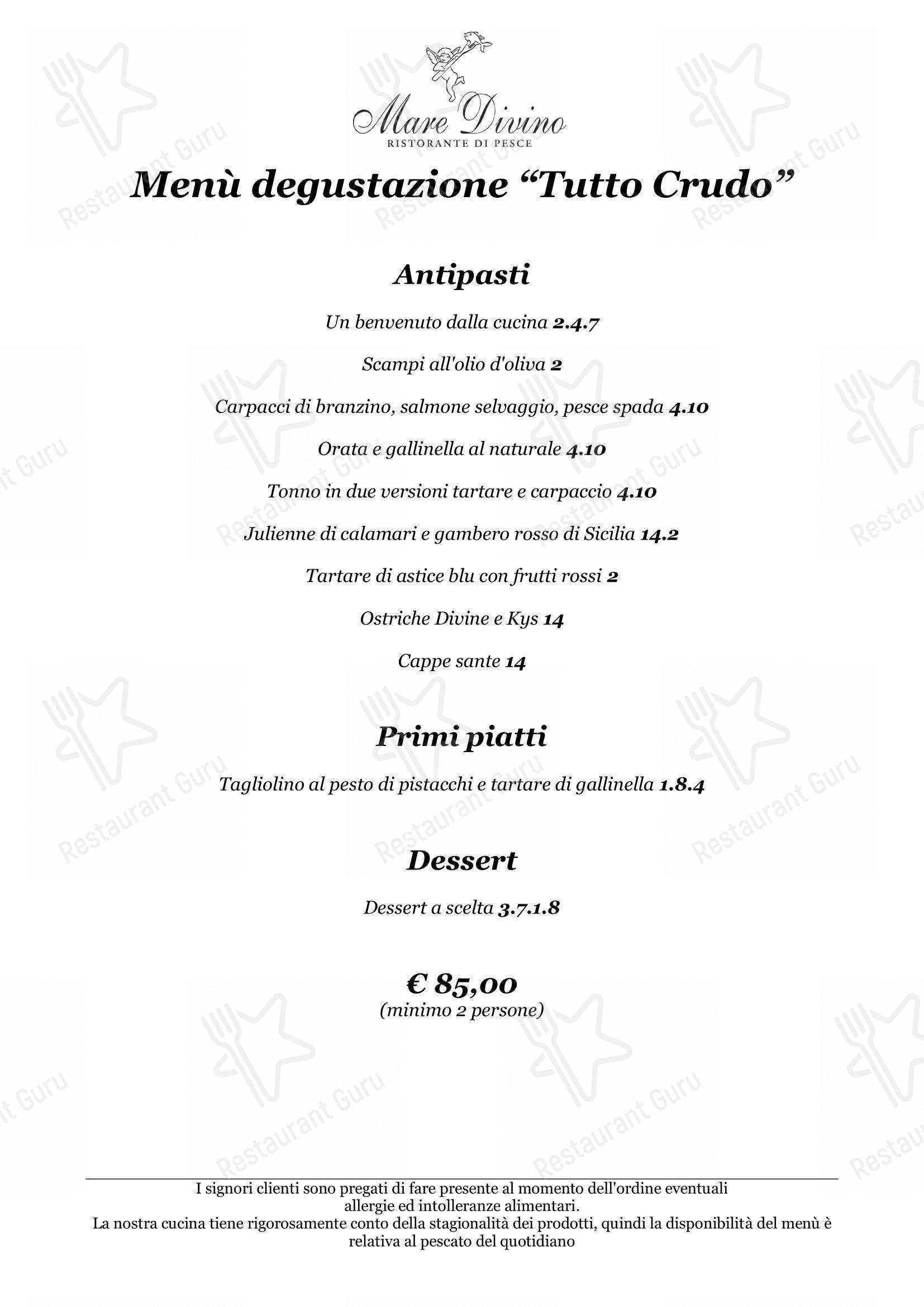 Menu per Ristorante Mare Divino ristorante