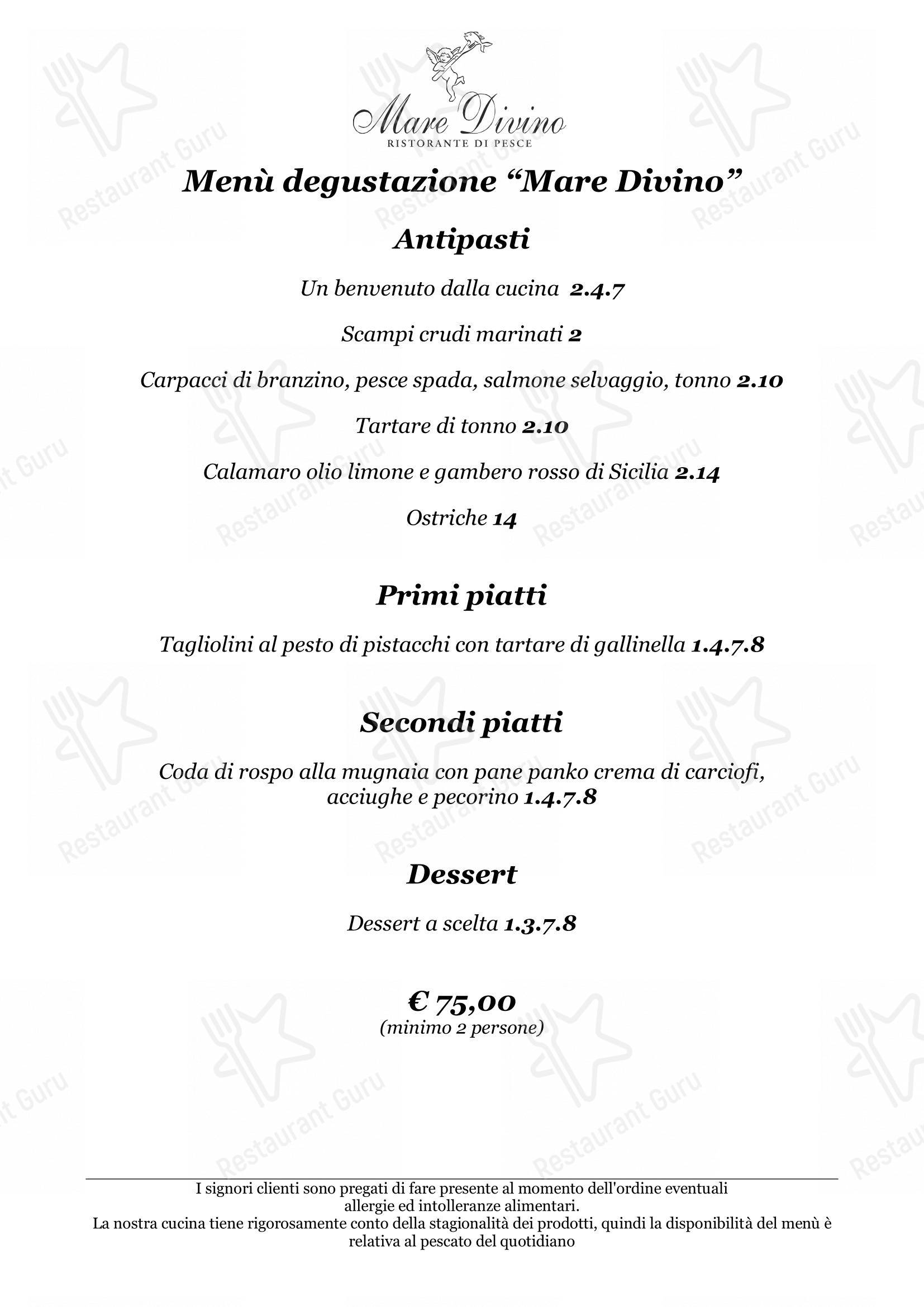 Menu per Ristorante Mare Divino in Dolo