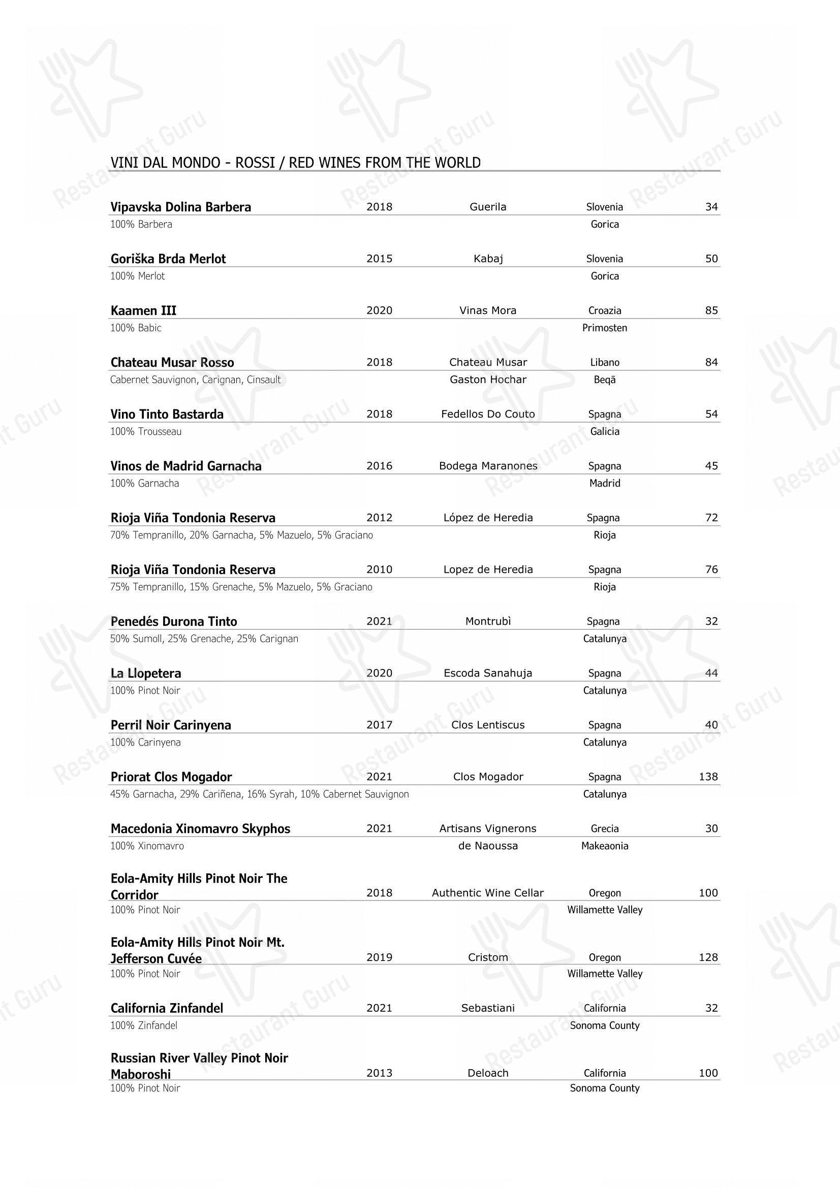 Menu di Ristorante Opera - Wine Menu