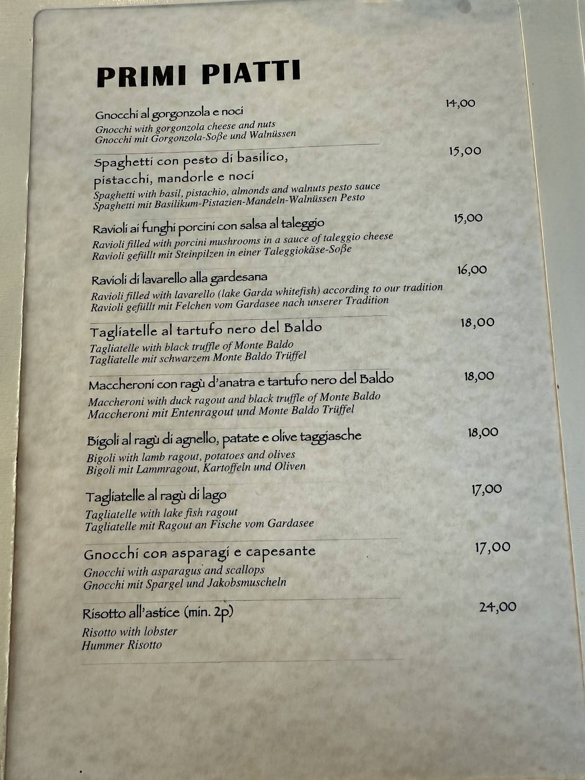 Menu di Ristorante Paradiso Perduto 