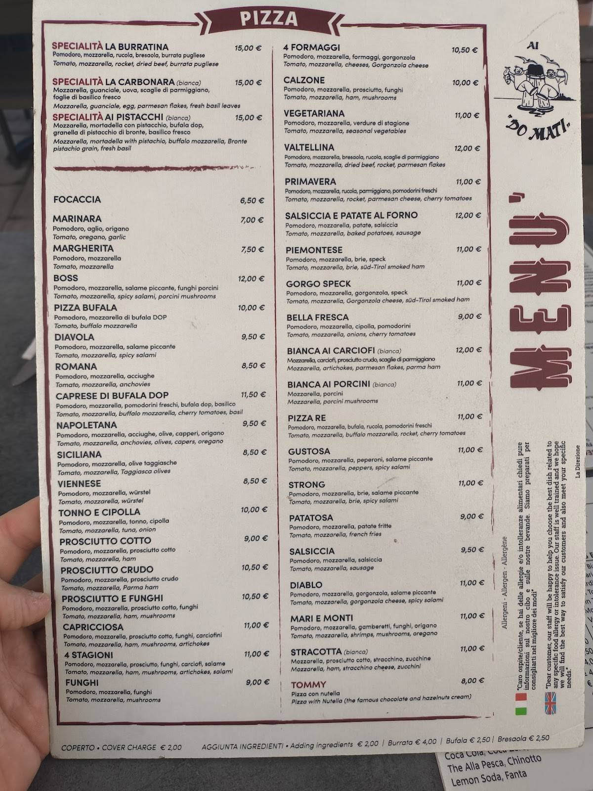 Menu di Ai Do Mati - Ristorante Pizzeria 