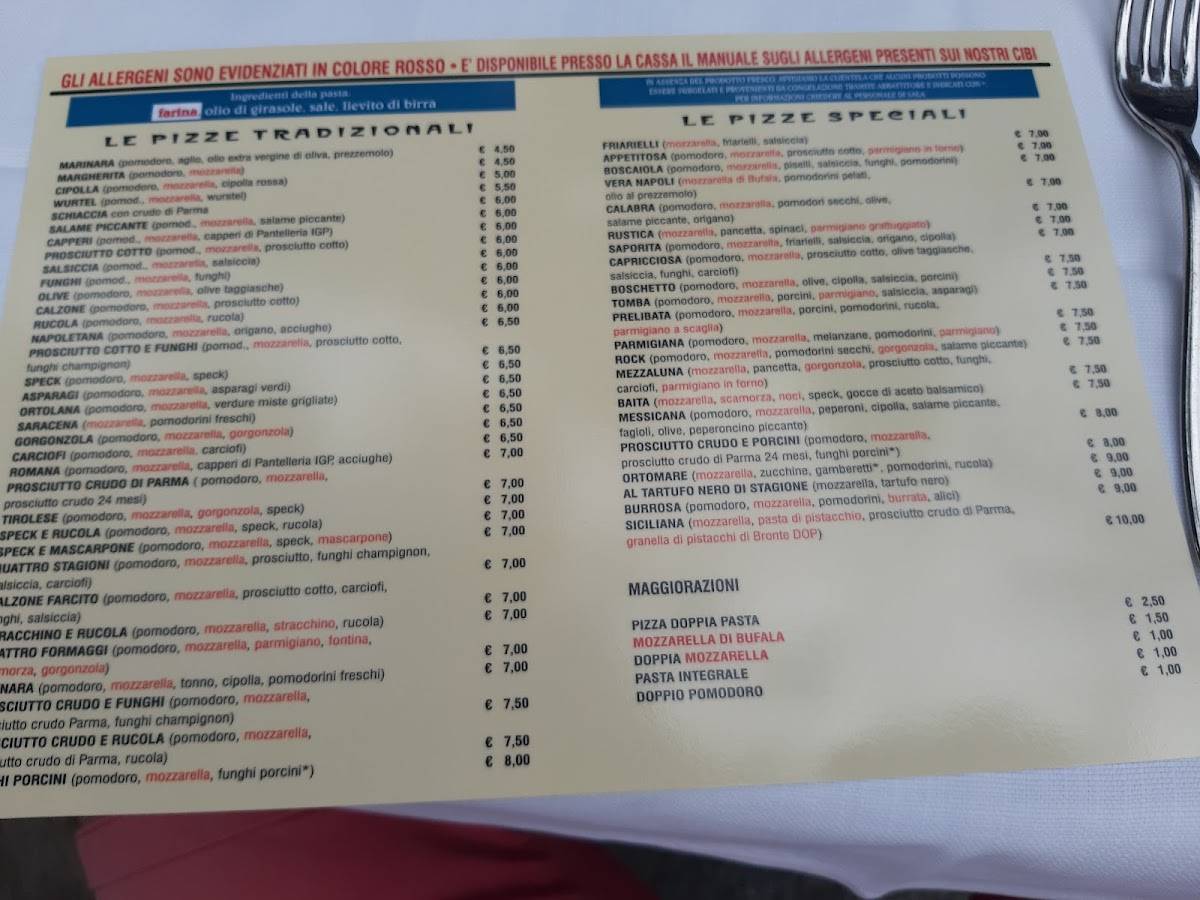 Menu di Pizzeria Boschetto 