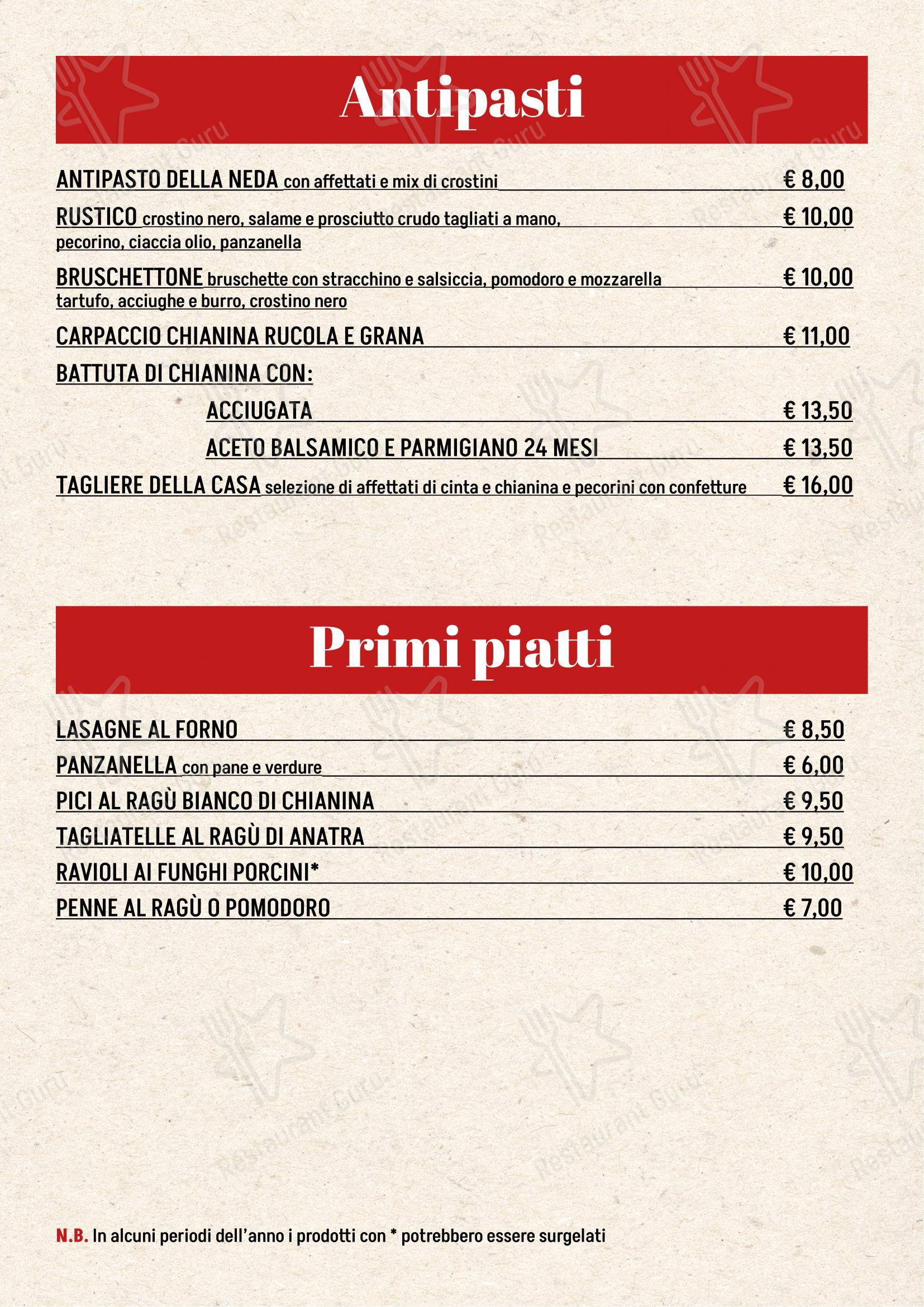 Menu bar per Ristorante Pizzeria Braceria Neda in Pieve al Toppo