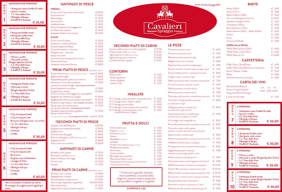 Menu di Ristorante Cavalieri Spiaggia 