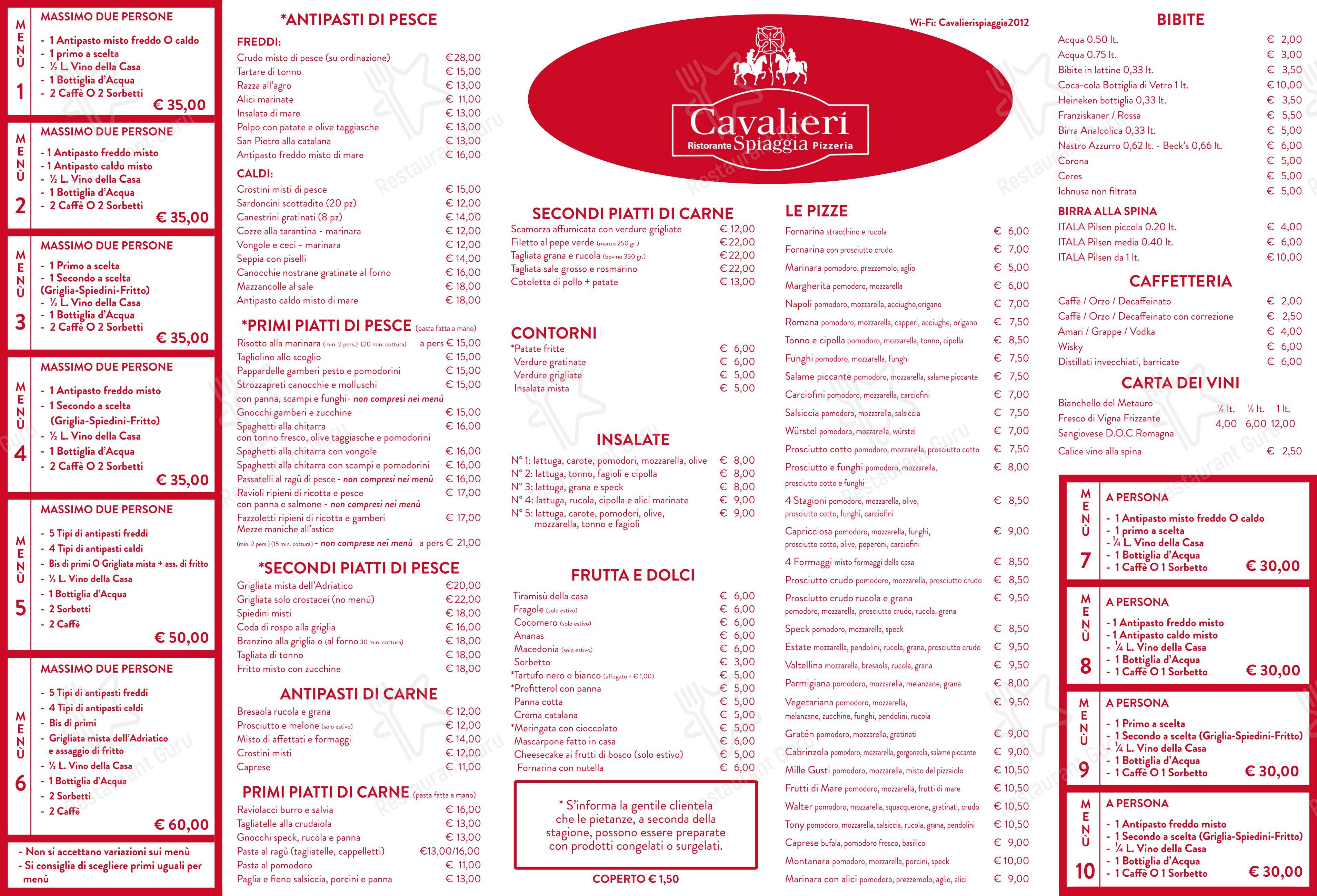 Menu per Ristorante Cavalieri Spiaggia ristorante