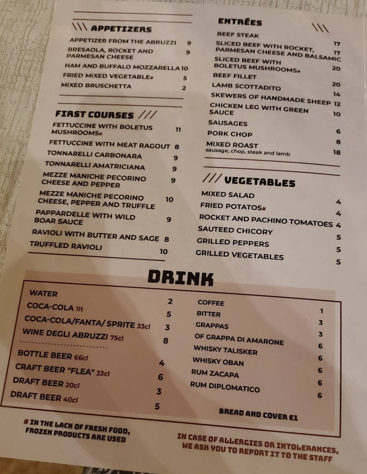 Menu di Ristorante Pizzeria degli Abruzzi 