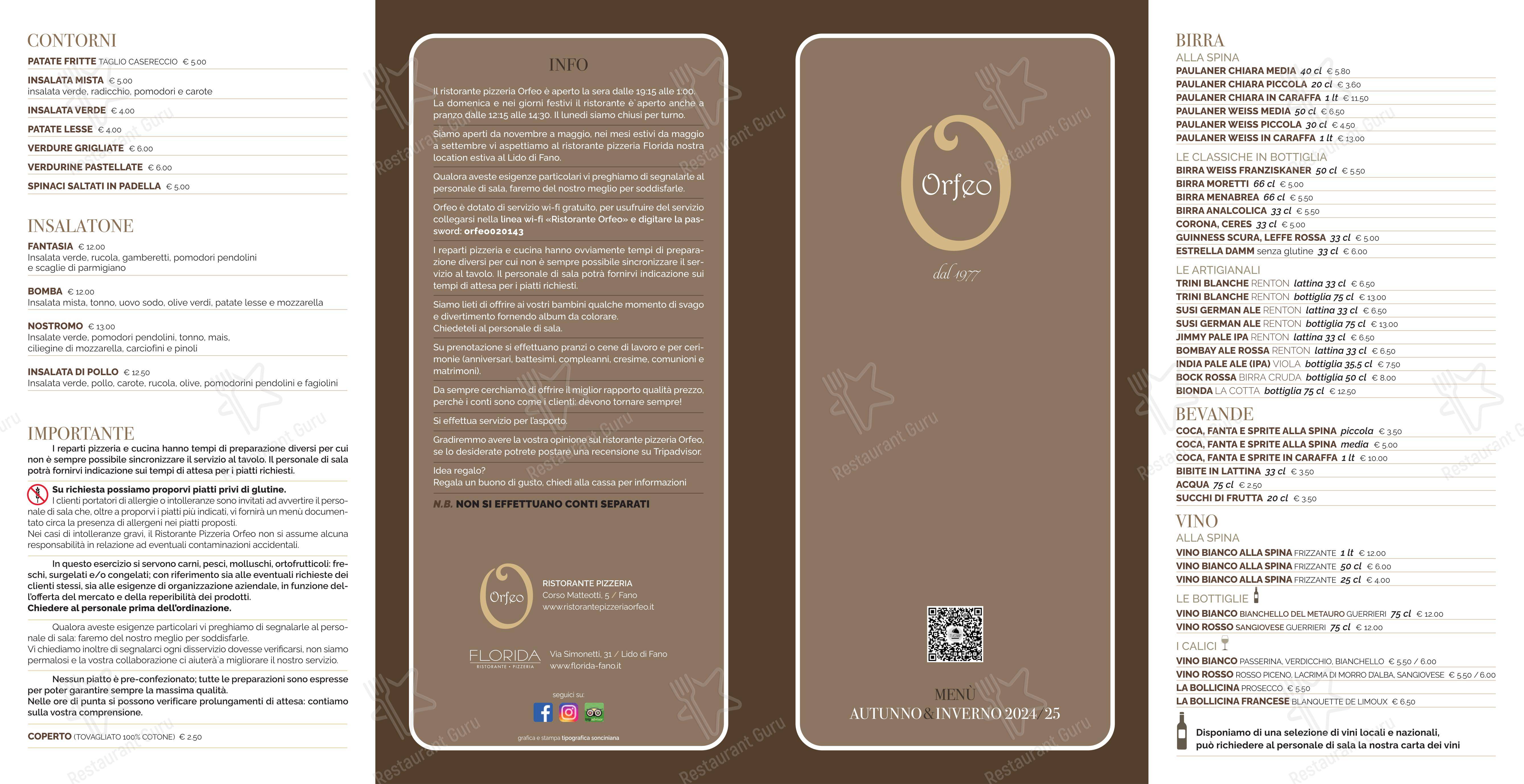 Menu per Ristorante Pizzeria Orfeo pizzeria