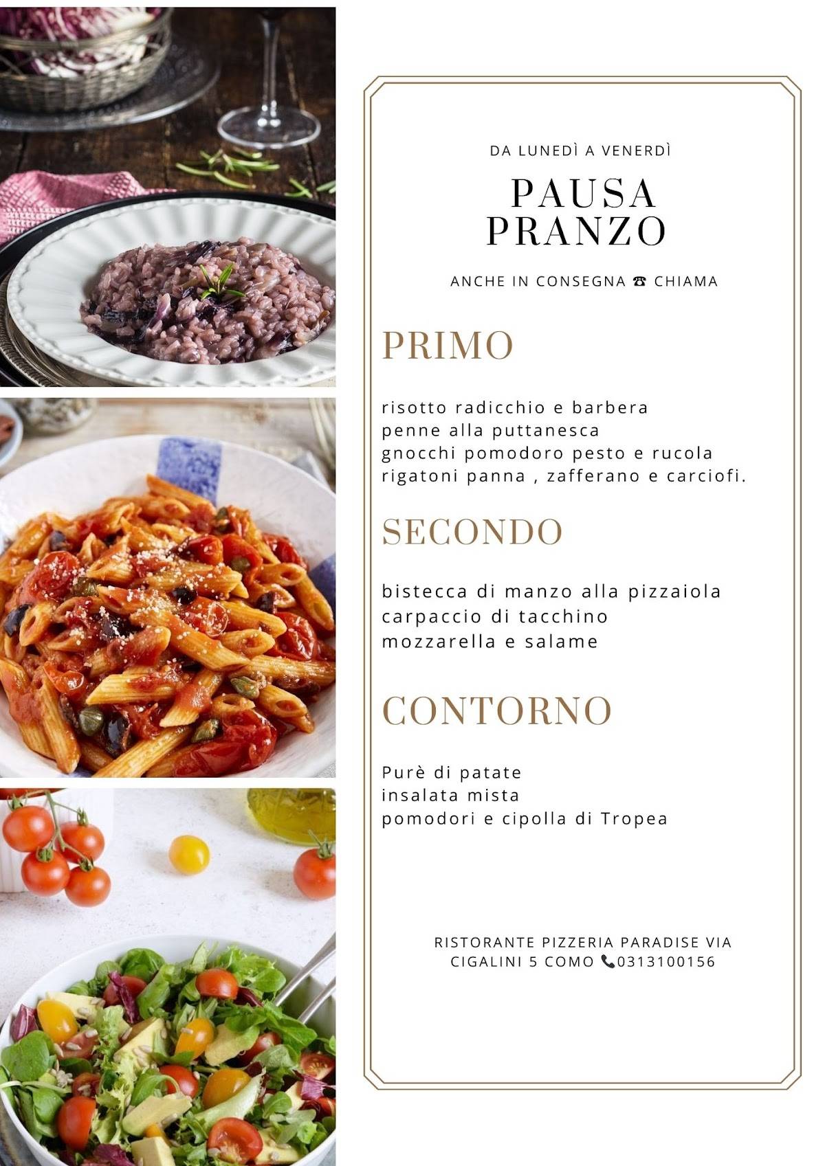 Menu di Ristorante Pizzeria Paradise Como - Alle Caverne 