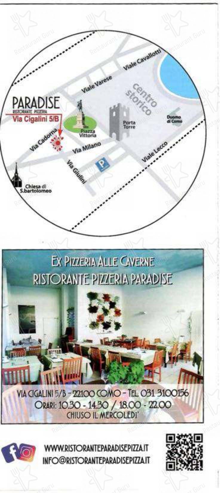 菜单 per Ristorante Pizzeria Paradise Como - Alle Caverne in Como