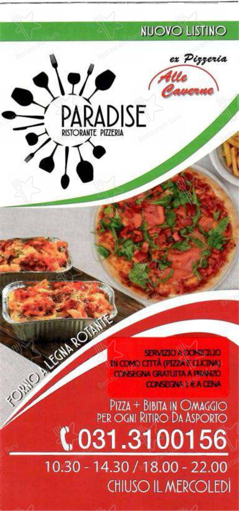 菜单 per Ristorante Pizzeria Paradise Como - Alle Caverne caffè bar