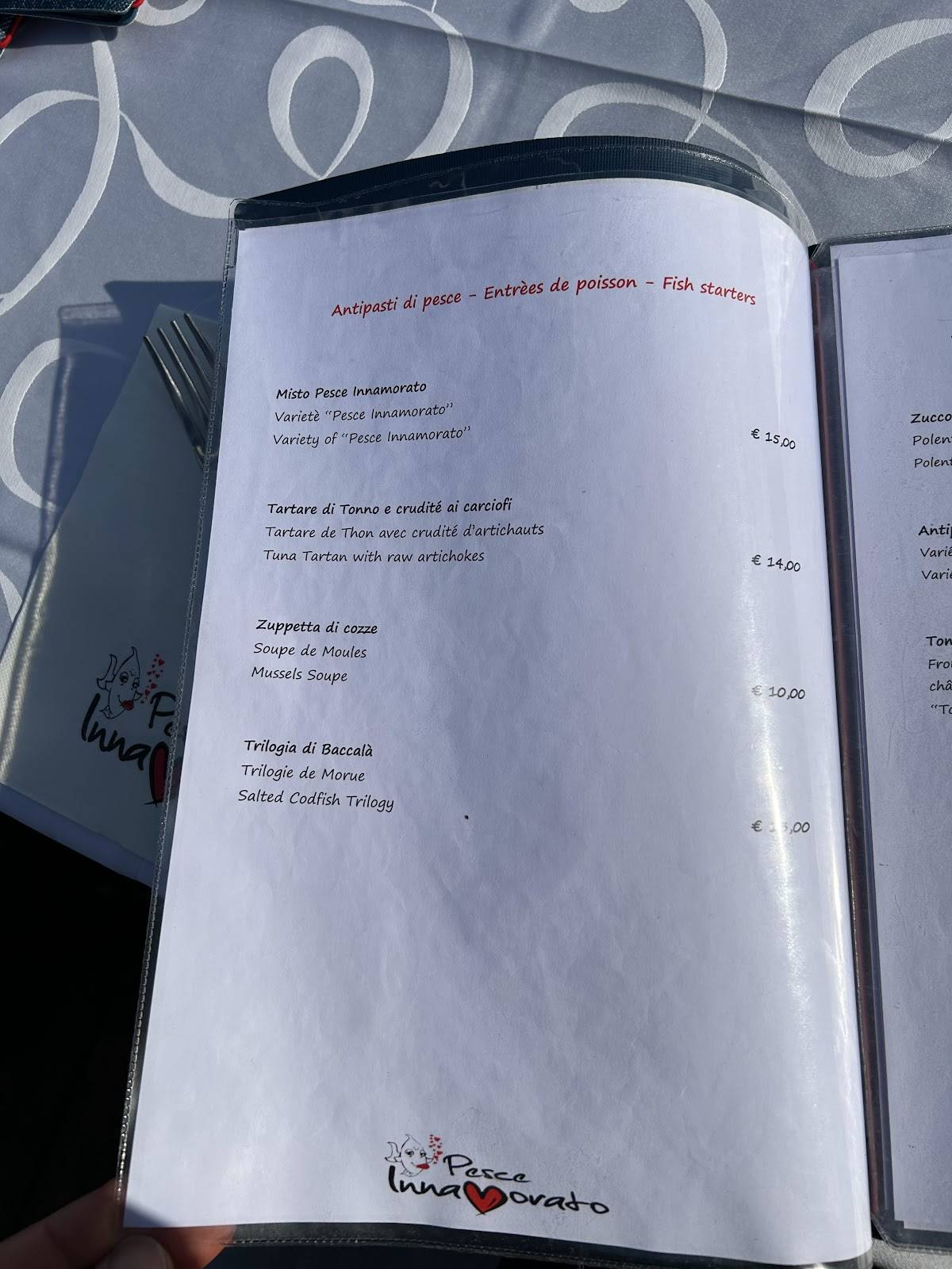 Menu di Ristorante Pizzeria Pesce Innamorato 