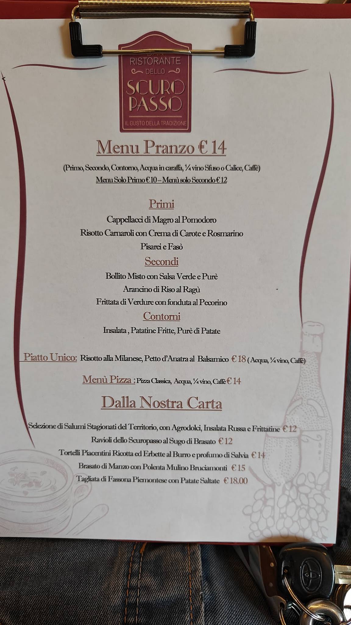 Menu di Ristorante Pizzeria Scuropasso 