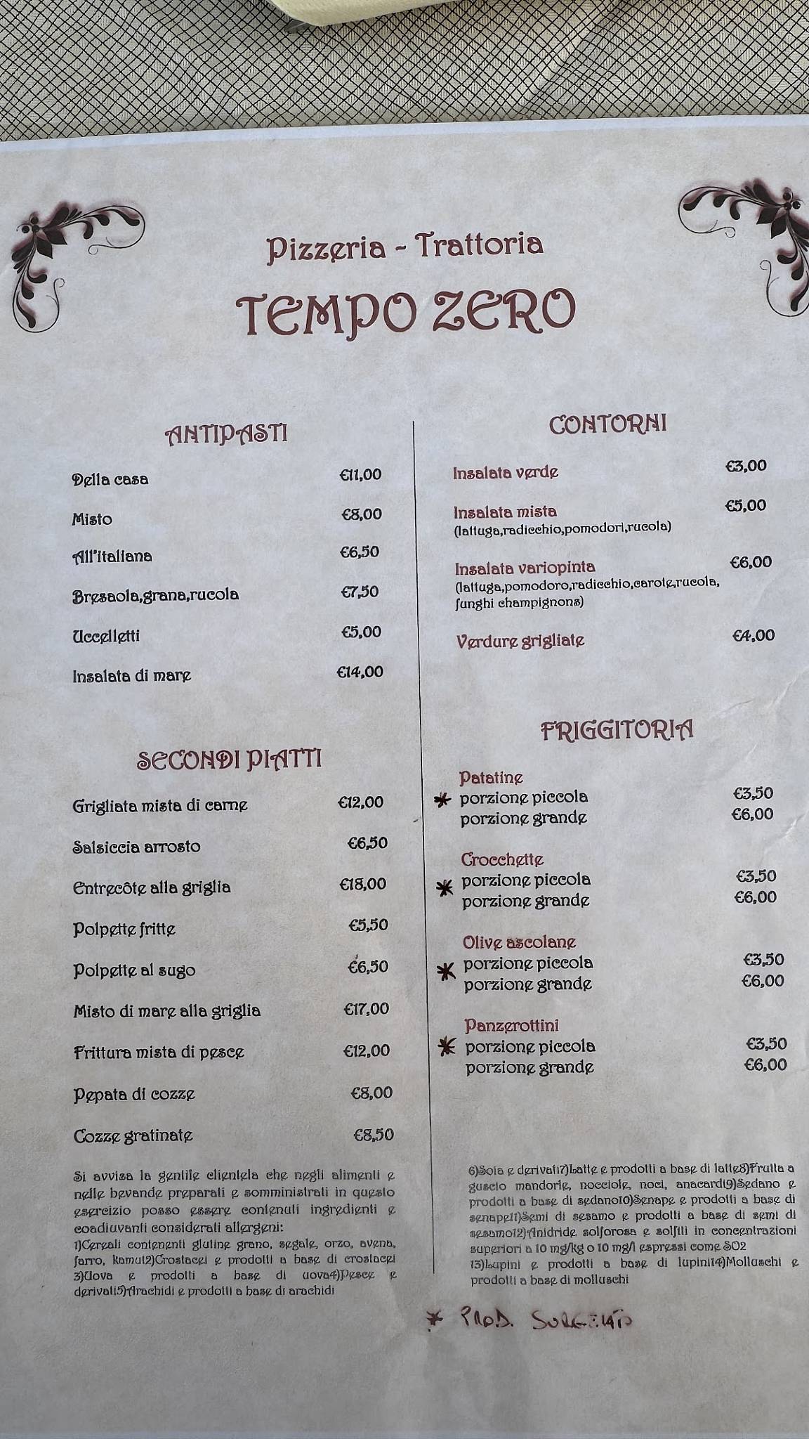 Menu di Tempo Zero 