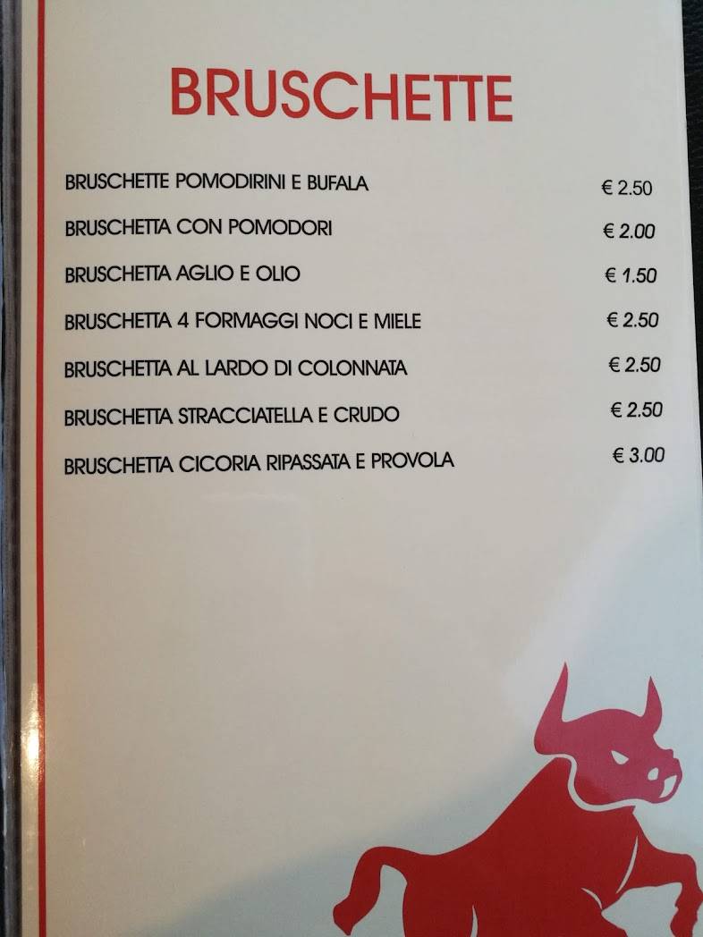 Menu di Ristorante Pizzeria Tiburtina "Toro Rosso " 