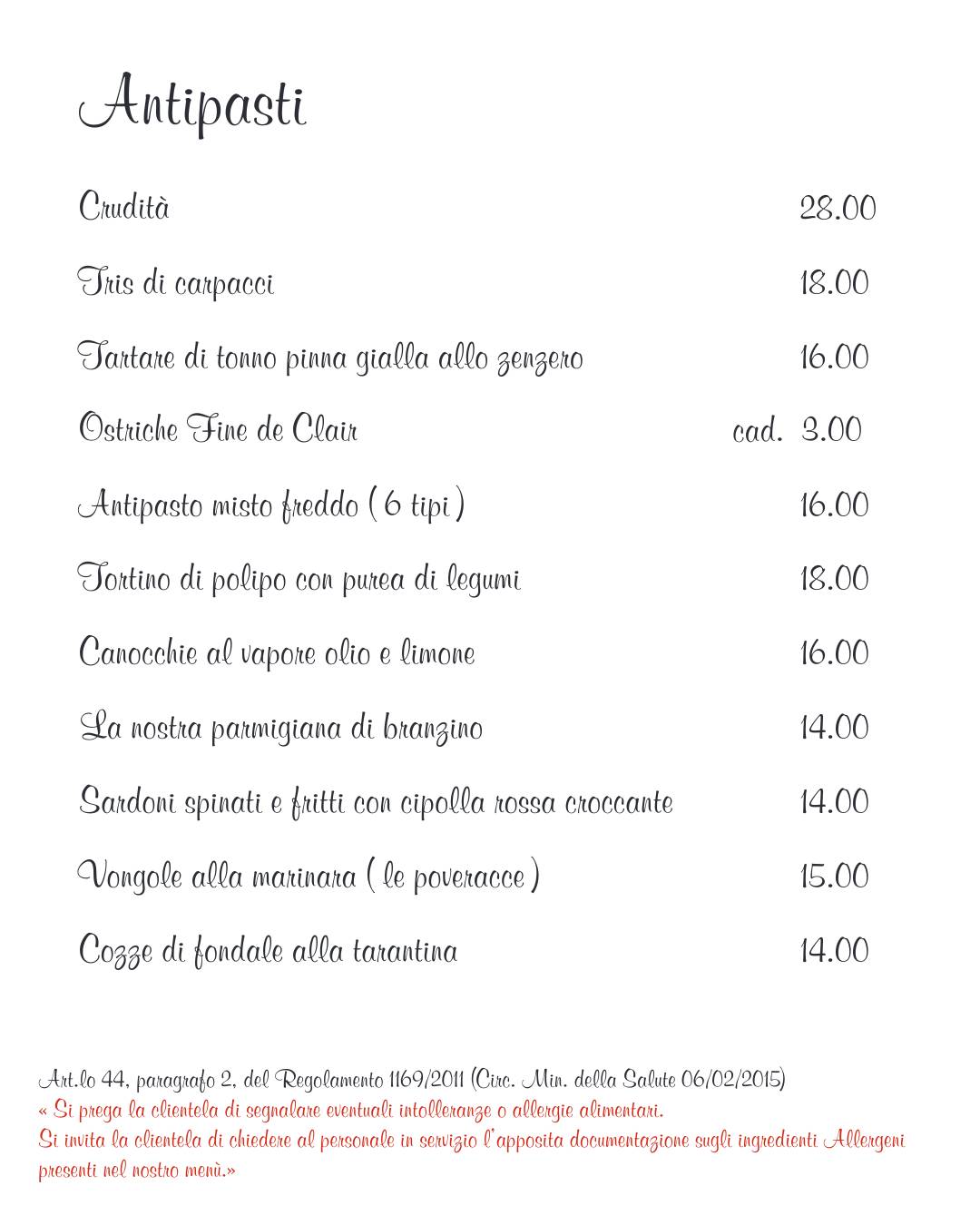 Menu di Ristorante Prua 