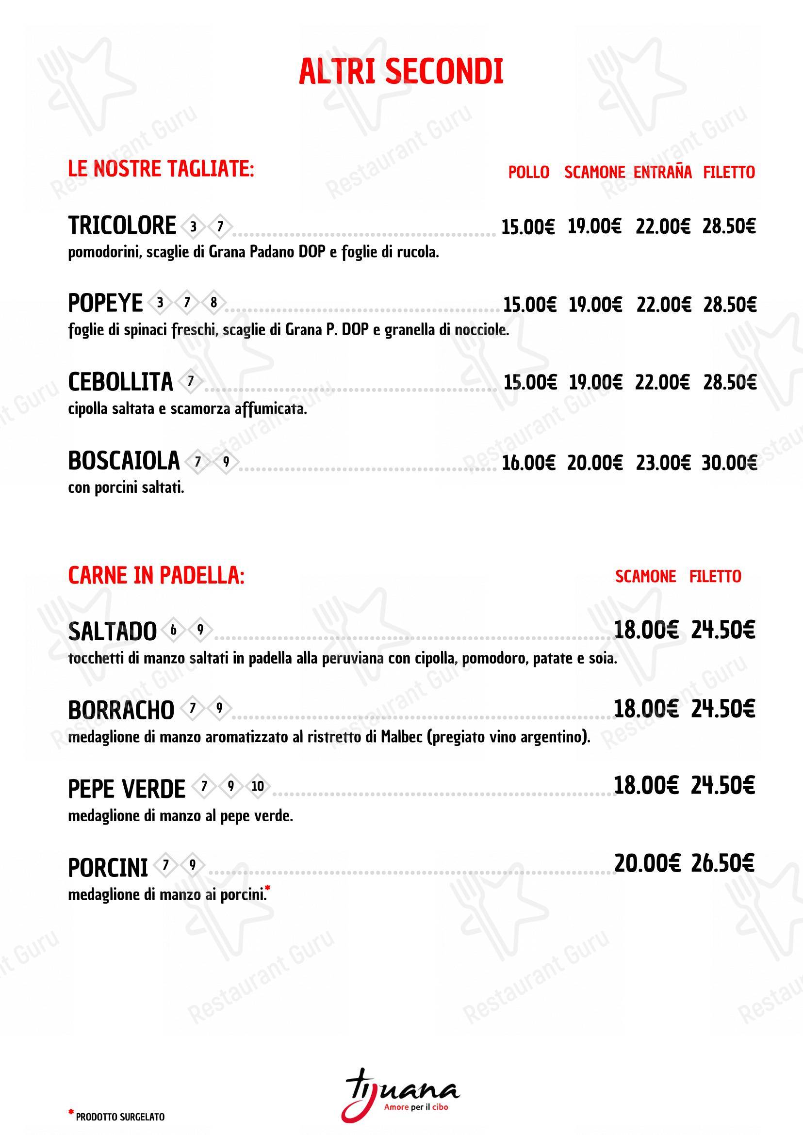 Menu per Ristorante Tijuana Spirano ristorante con griglia