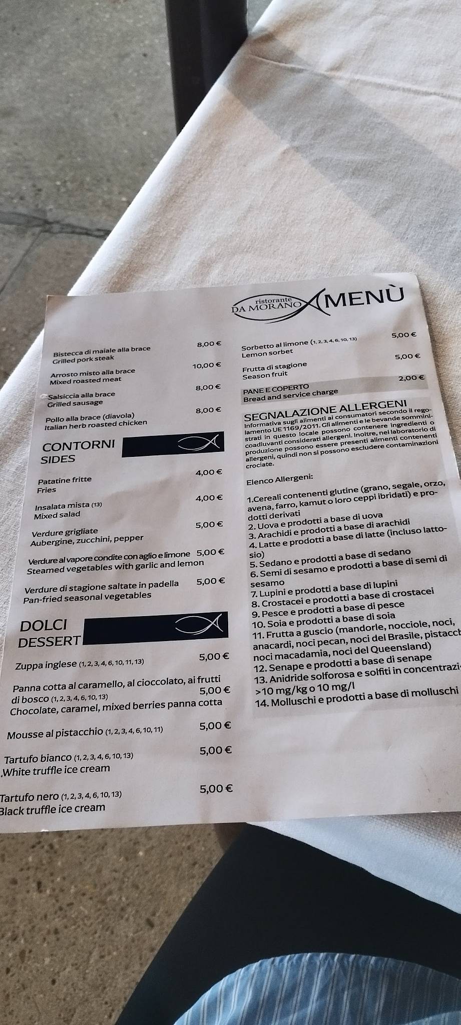 Menu di Ristorante Trattoria Da Morano 