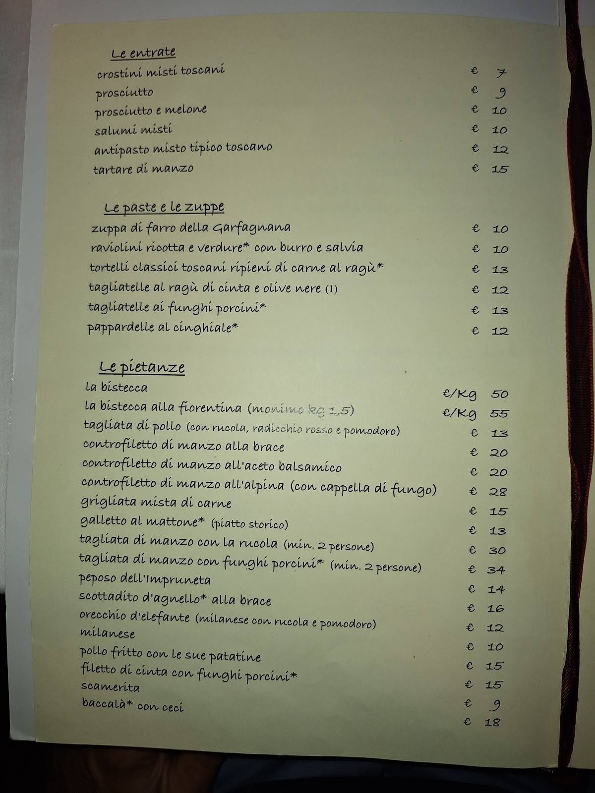Menu di Ristorante Trattoria La Corteccia 