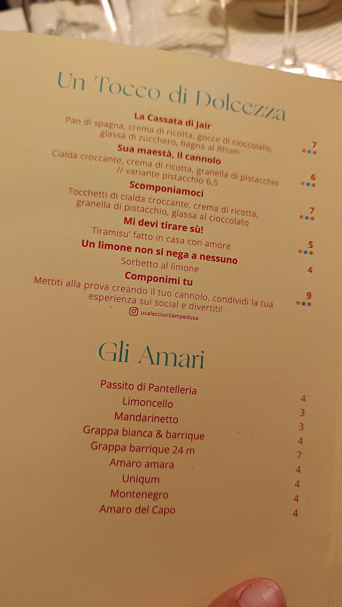 Menu di U'Calacciuni Lampedusa 