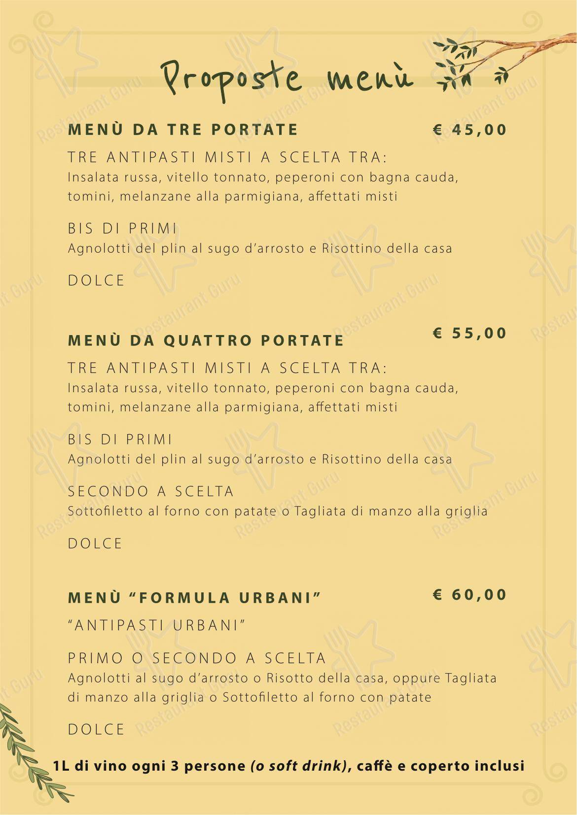 菜单 per Urbani ristorante