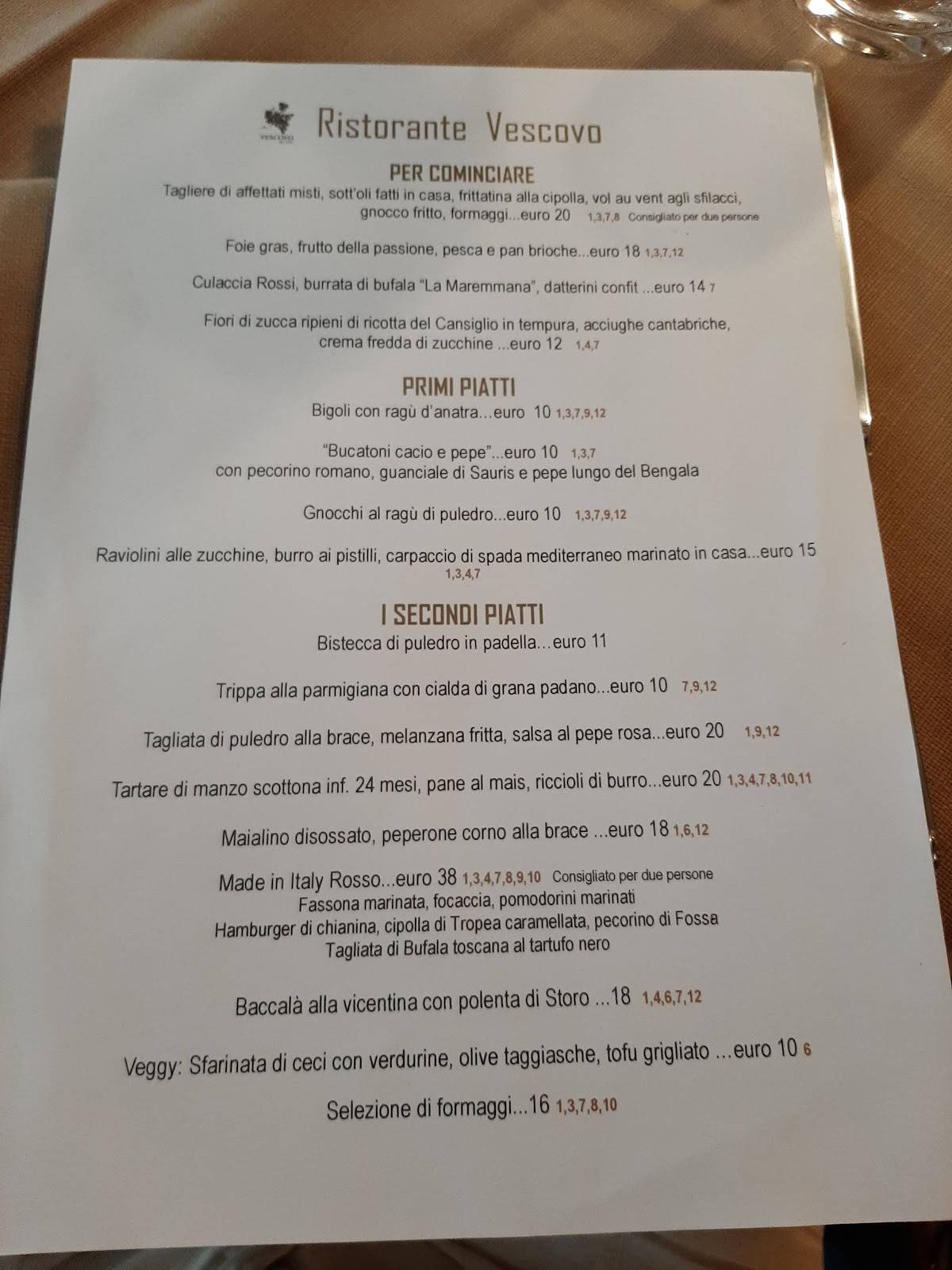 Menu di Ristorante Vescovo