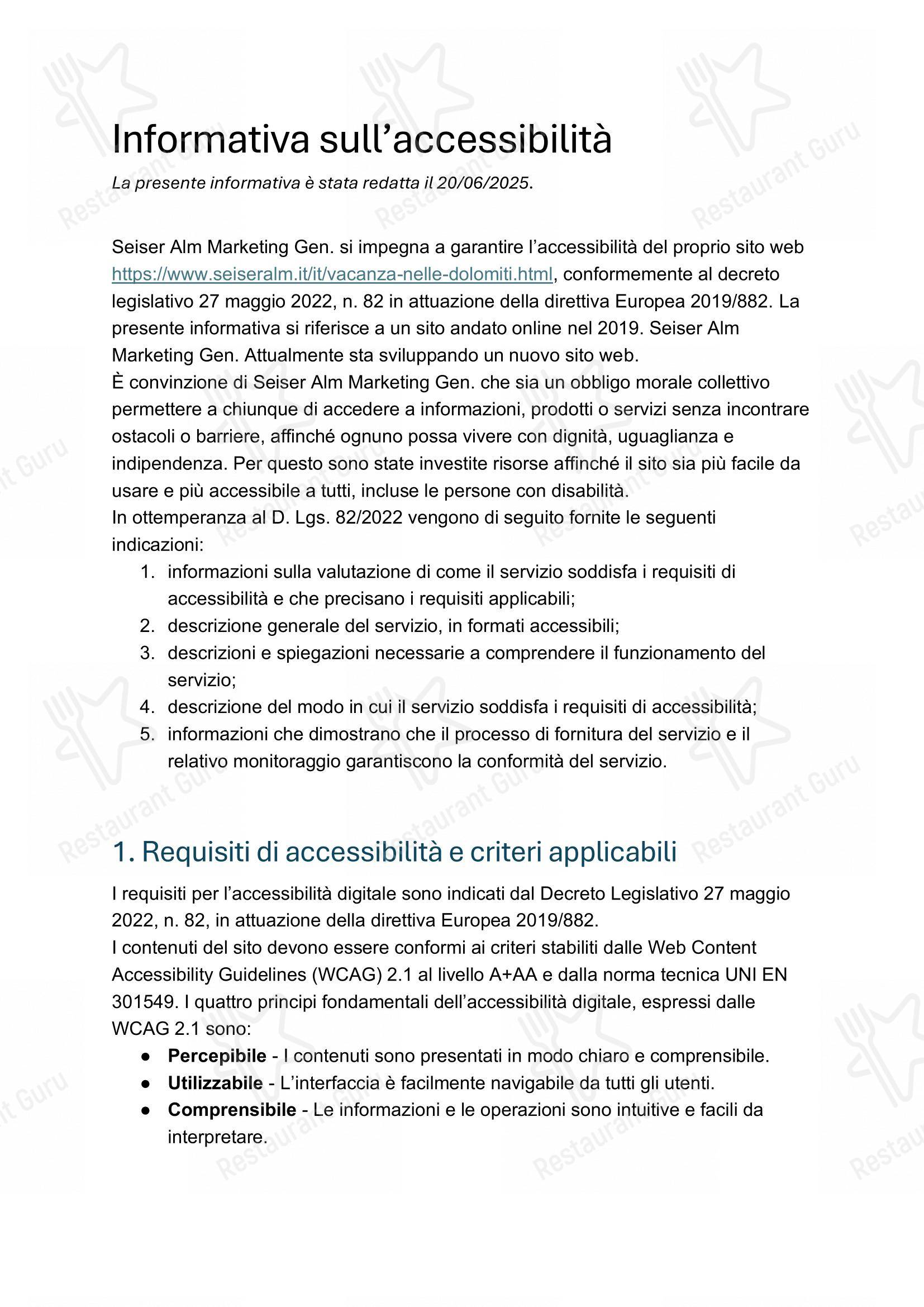Menu di Ristorante Zentral - Menu